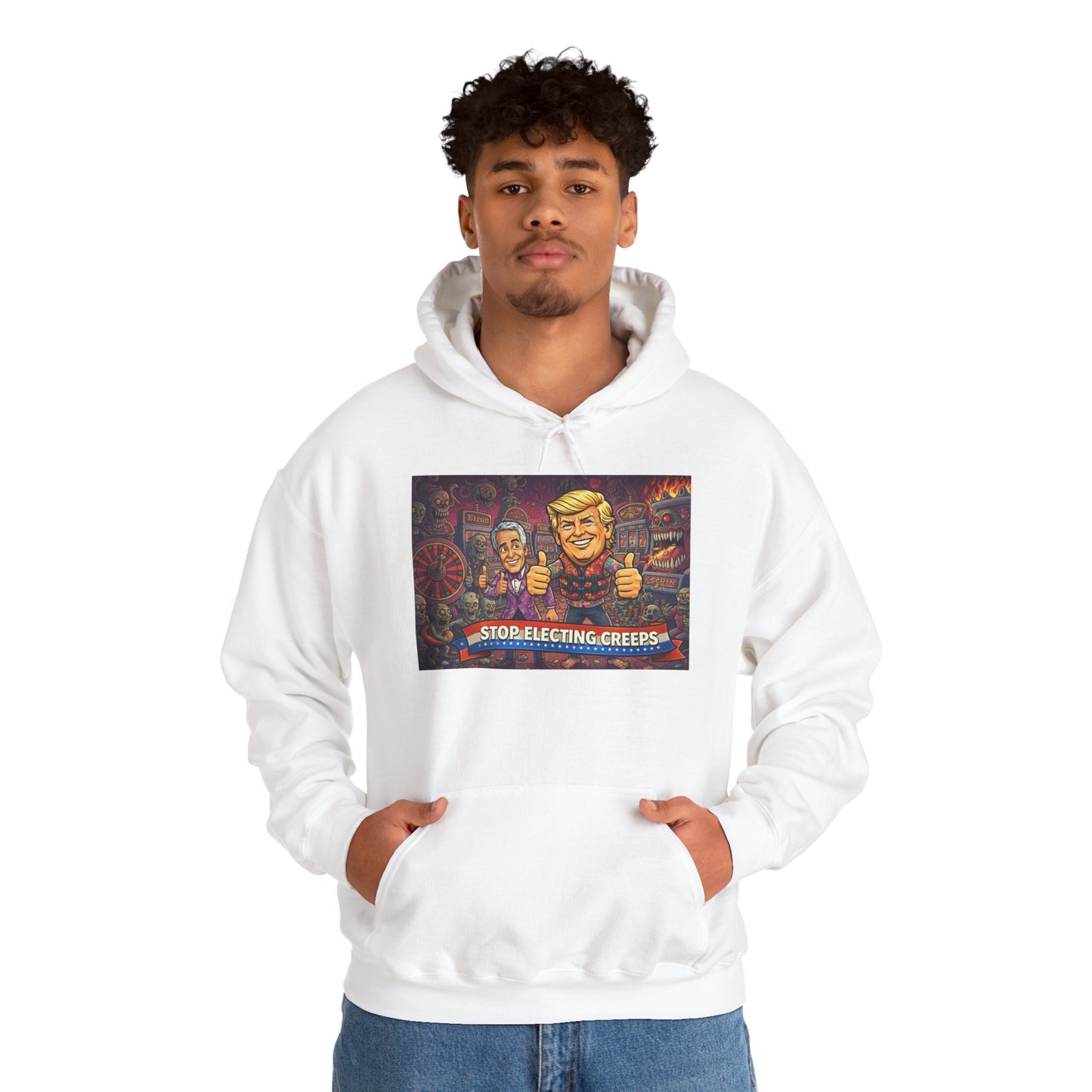 Political Satire Hoodie — "Stop Electing Creeps" Graphic Pullover