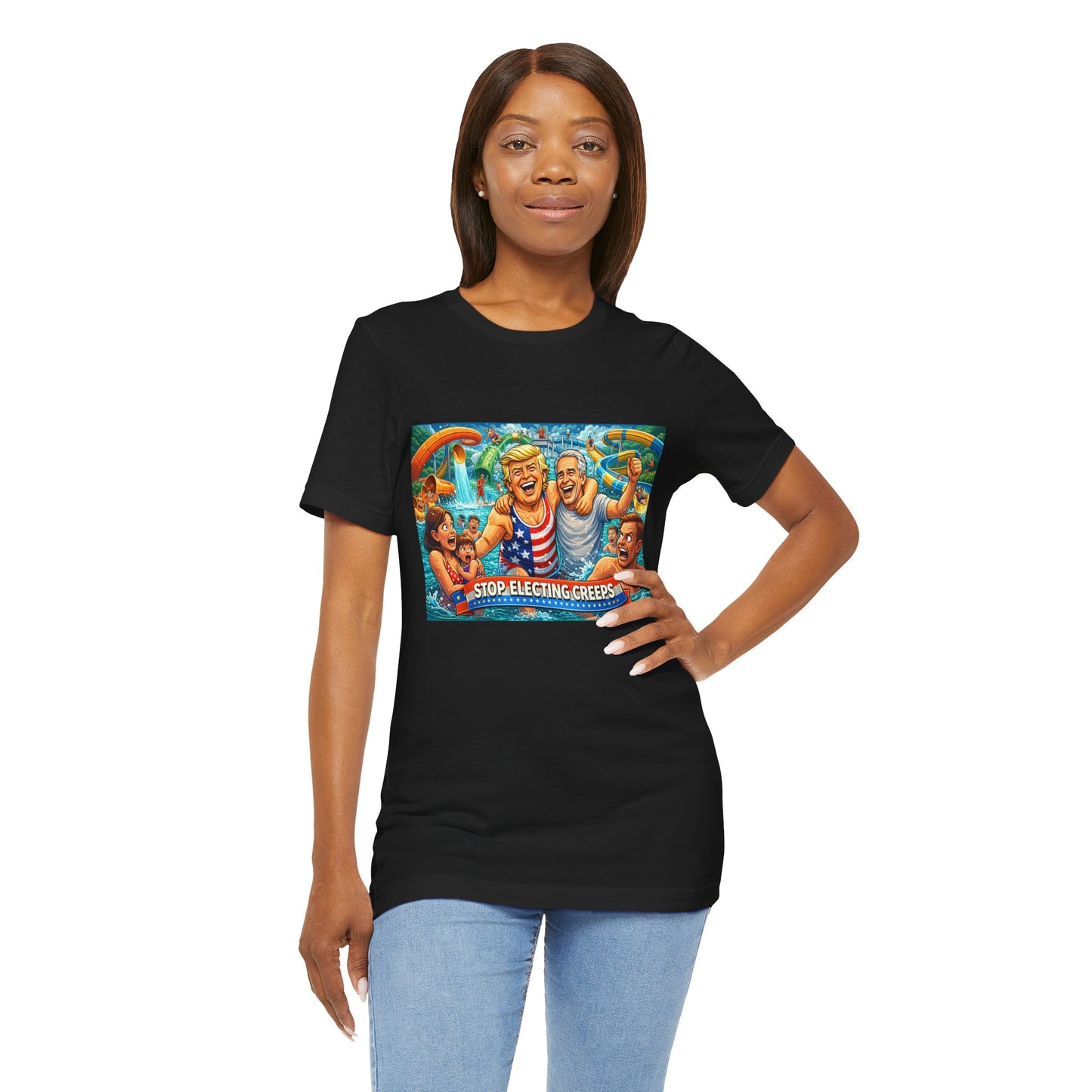T‑Shirt — "Stop Fleecing Creeps" Beach Party Graphic Tee
