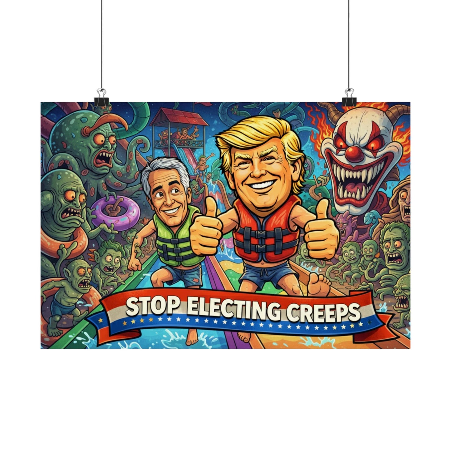 Political Satire Poster — "Stop Electing Creeps" Matte Horizontal Poster