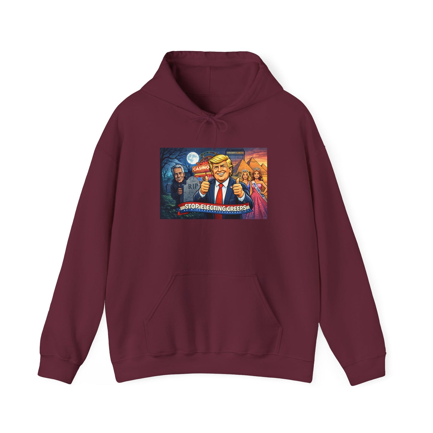 Political Hoodie — 'Make America Grateful' Cartoon Trump & Supporters Graphic Hoodie