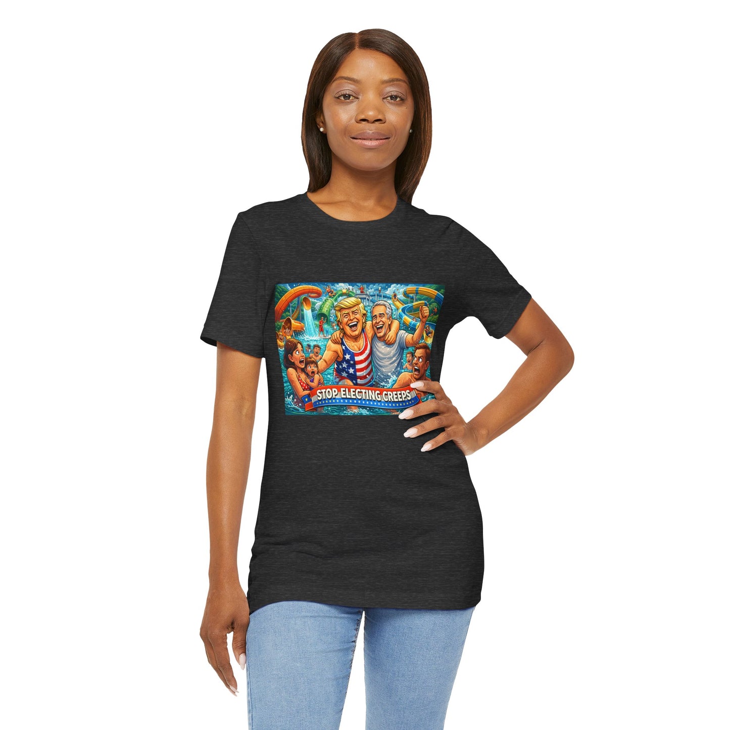 T‑Shirt — "Stop Fleecing Creeps" Beach Party Graphic Tee
