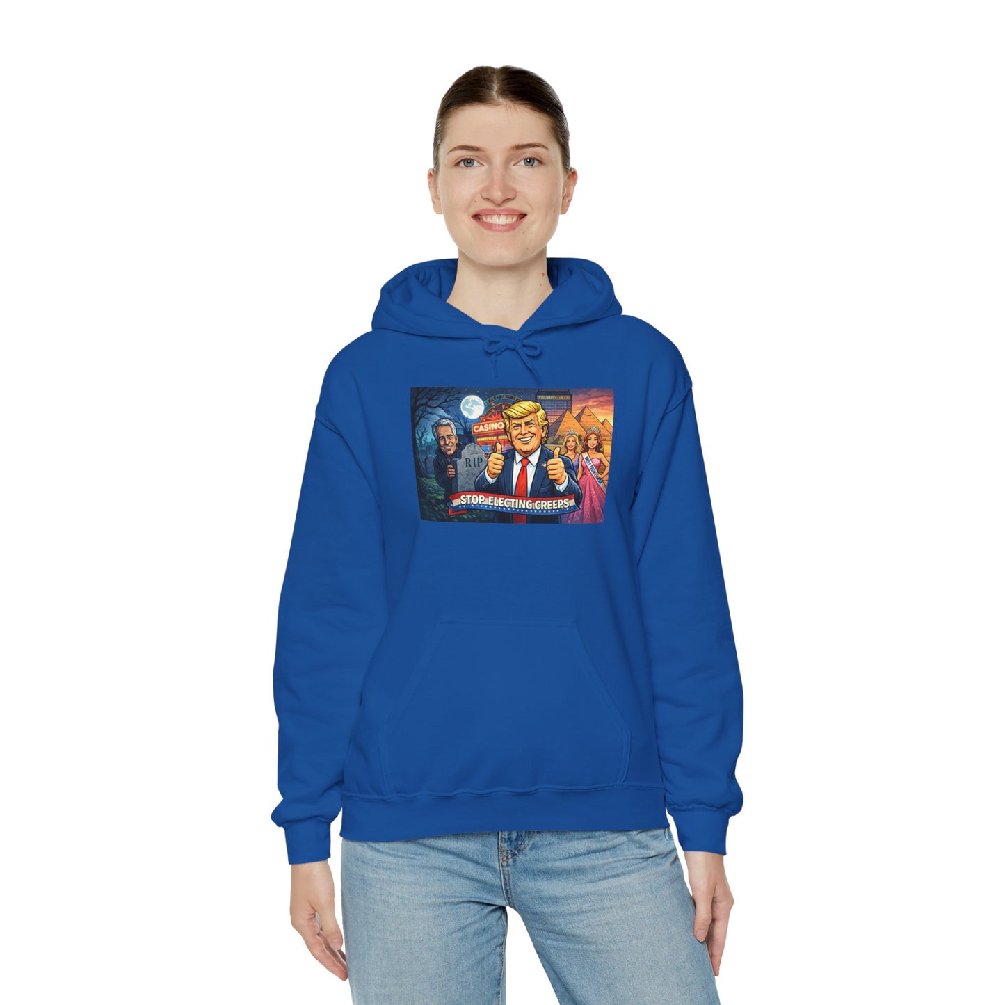 Political Hoodie — 'Make America Grateful' Cartoon Trump & Supporters Graphic Hoodie