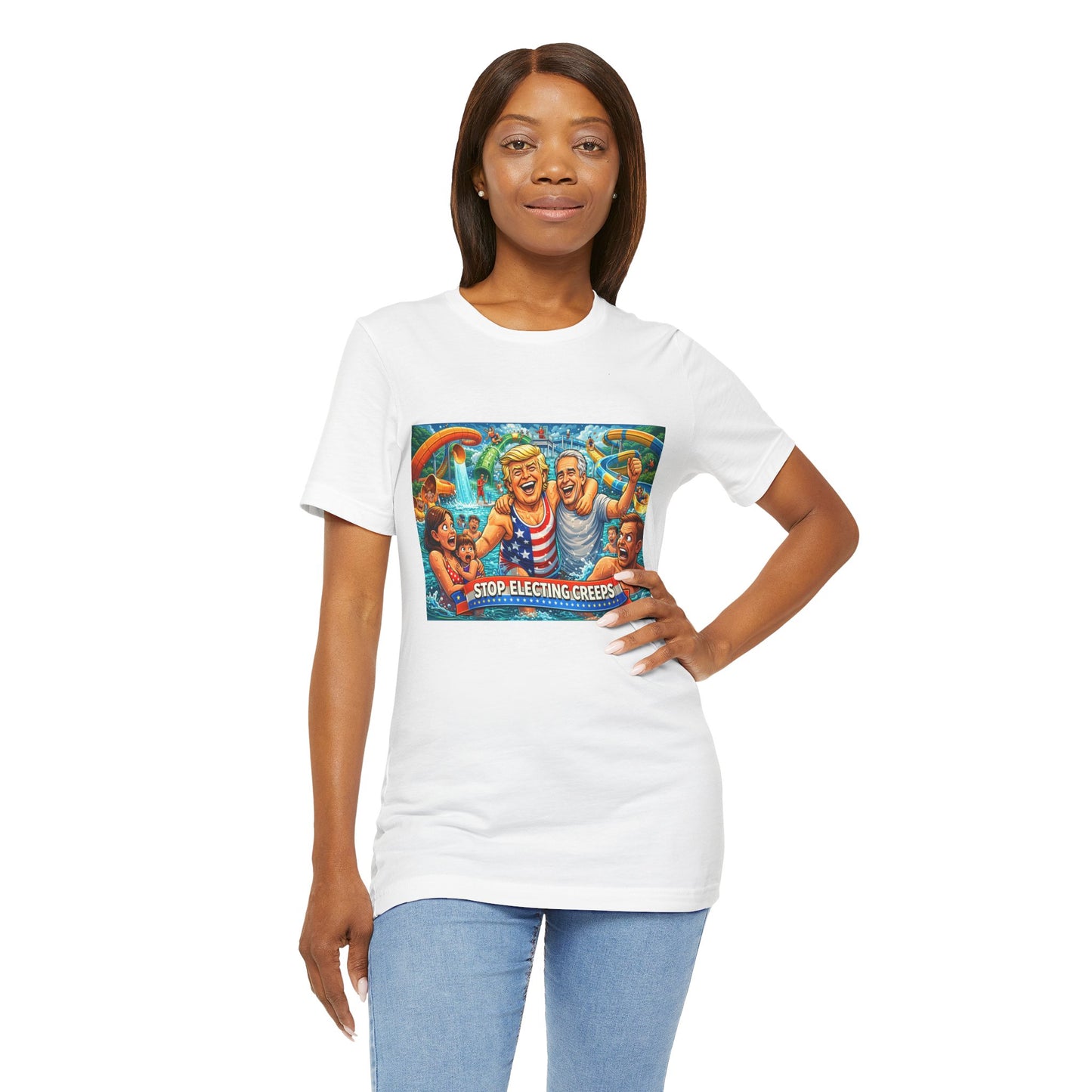 T‑Shirt — "Stop Fleecing Creeps" Beach Party Graphic Tee