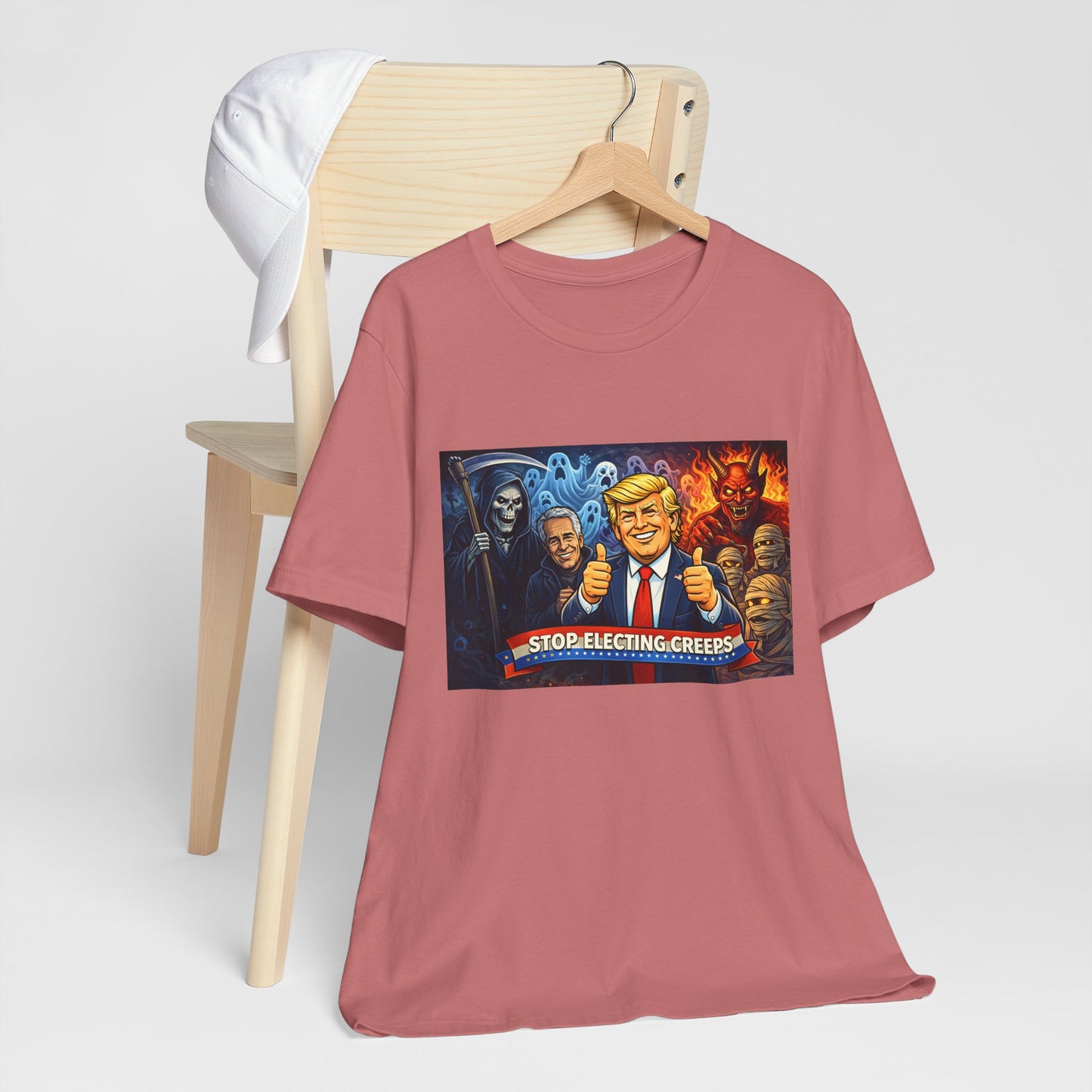 Political Satire Tee — "Stop Electing Creeps" Trump & Monsters Graphic Shirt