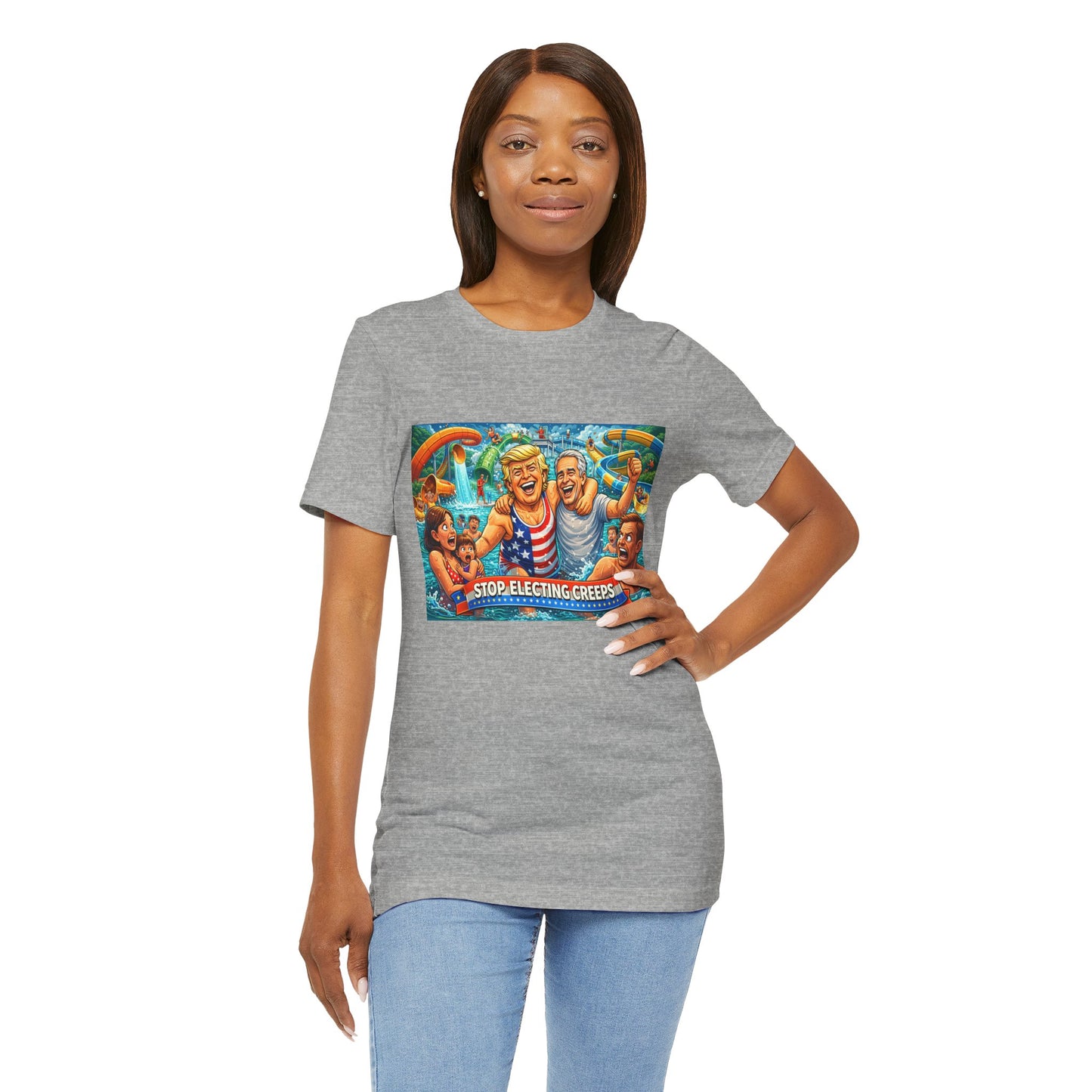 T‑Shirt — "Stop Fleecing Creeps" Beach Party Graphic Tee