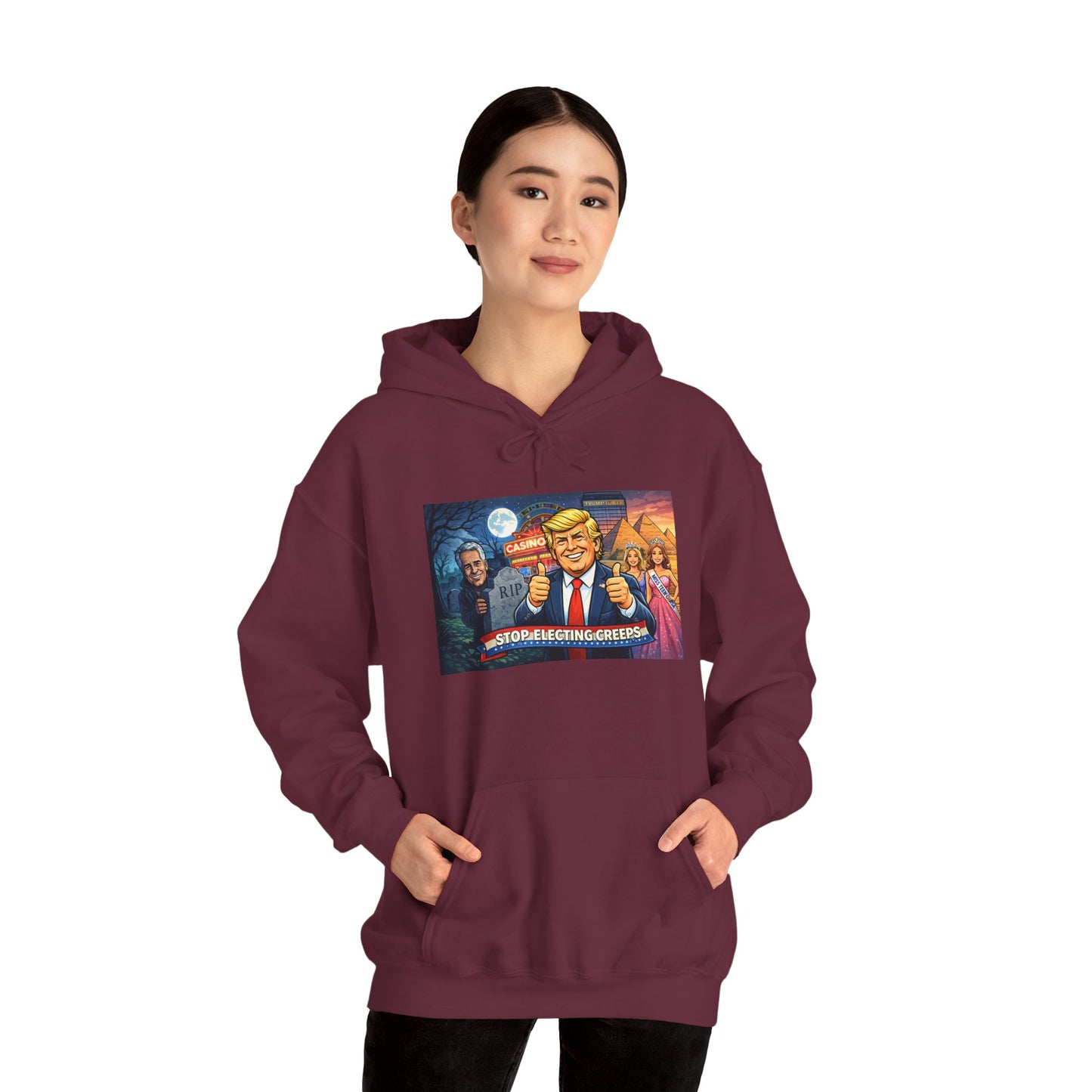 Political Hoodie — 'Make America Grateful' Cartoon Trump & Supporters Graphic Hoodie