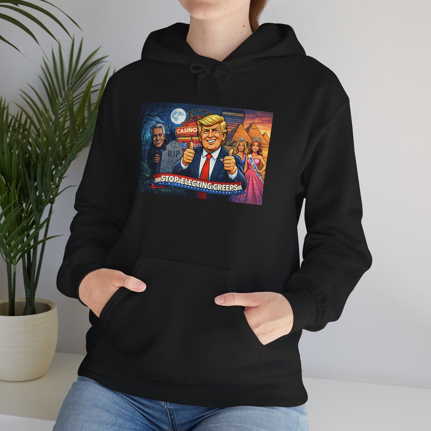 Political Hoodie — 'Make America Grateful' Cartoon Trump & Supporters Graphic Hoodie