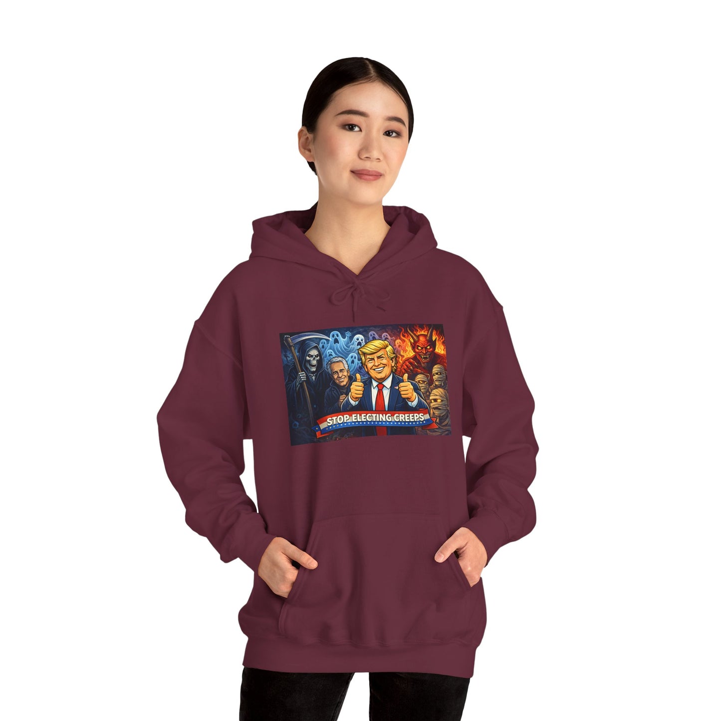 Political Caricature Hoodie — Bold Retro Satire Graphic Sweatshirt