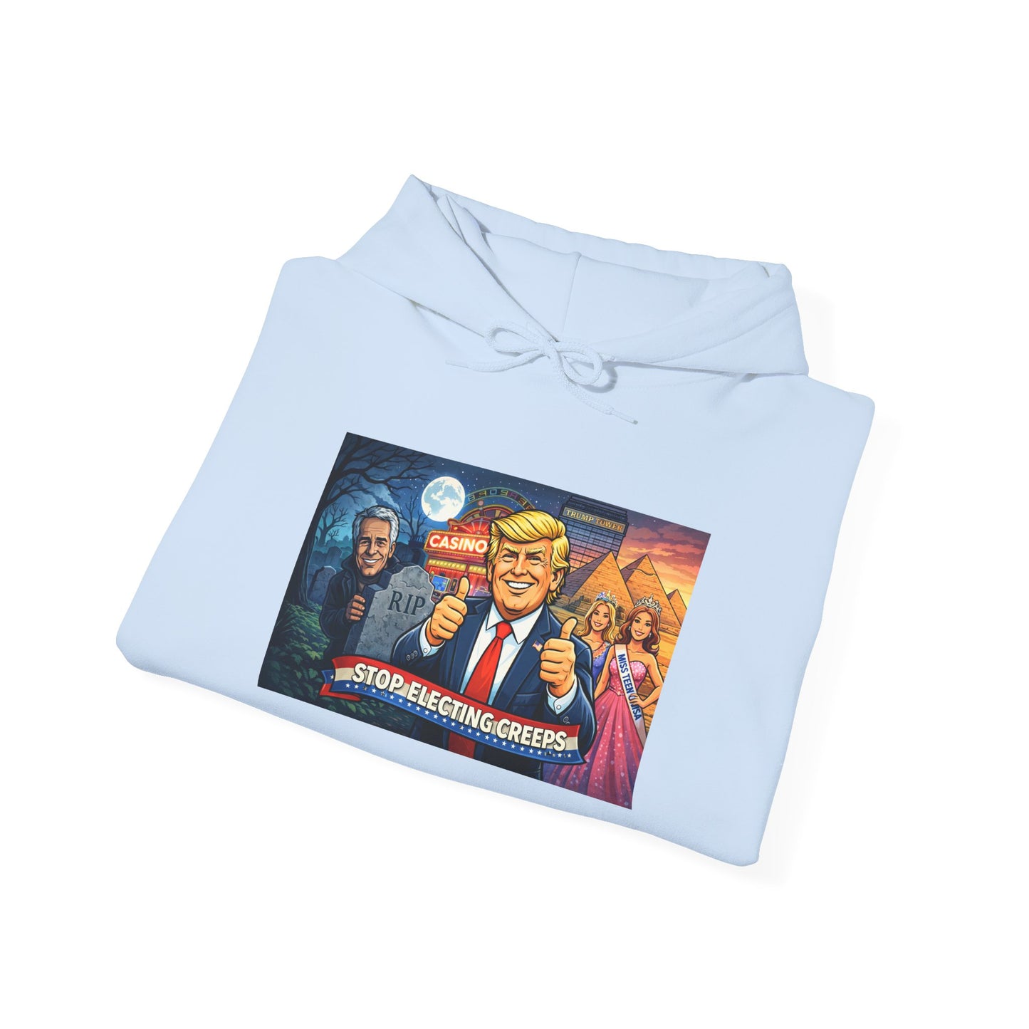 Political Hoodie — 'Make America Grateful' Cartoon Trump & Supporters Graphic Hoodie