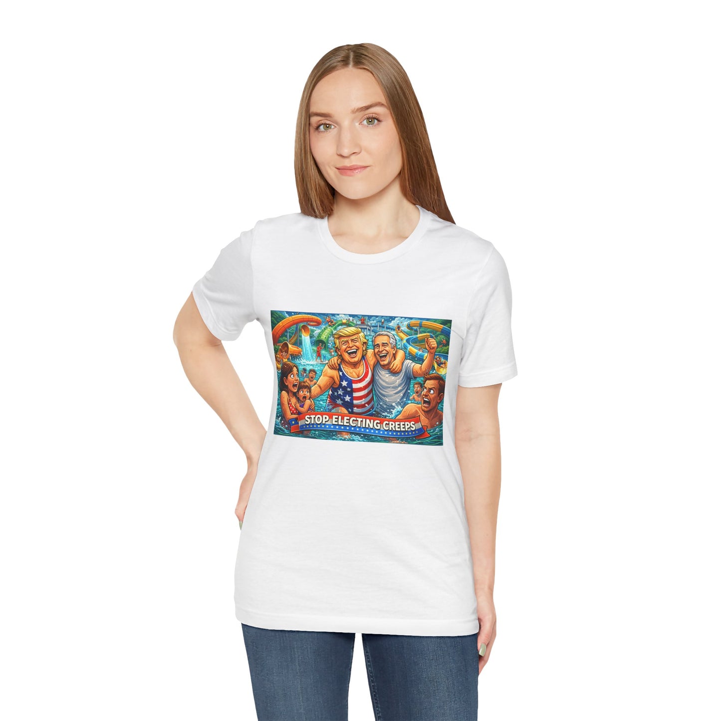 T‑Shirt — "Stop Fleecing Creeps" Beach Party Graphic Tee