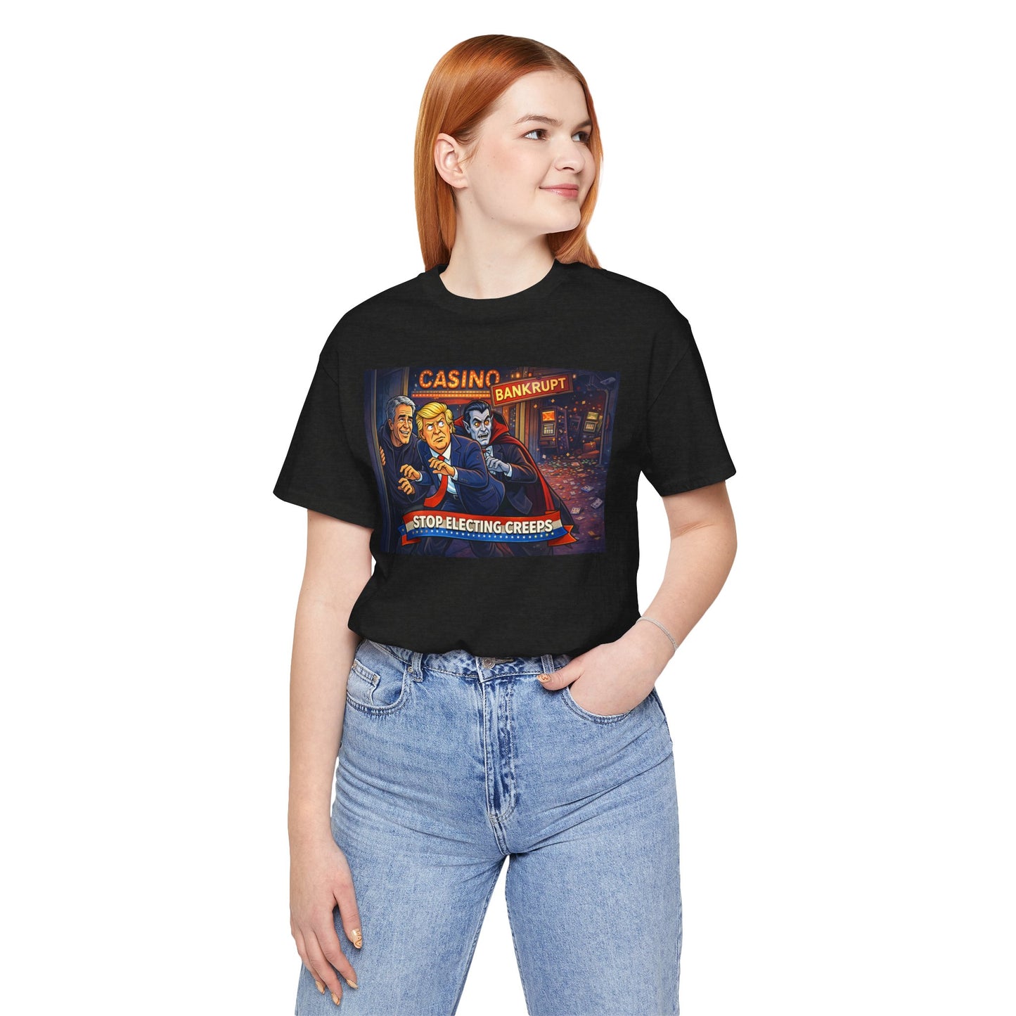 Casino Bankrupt Graphic Tee — "Stop Electing Creeps" Political Satire T‑Shirt