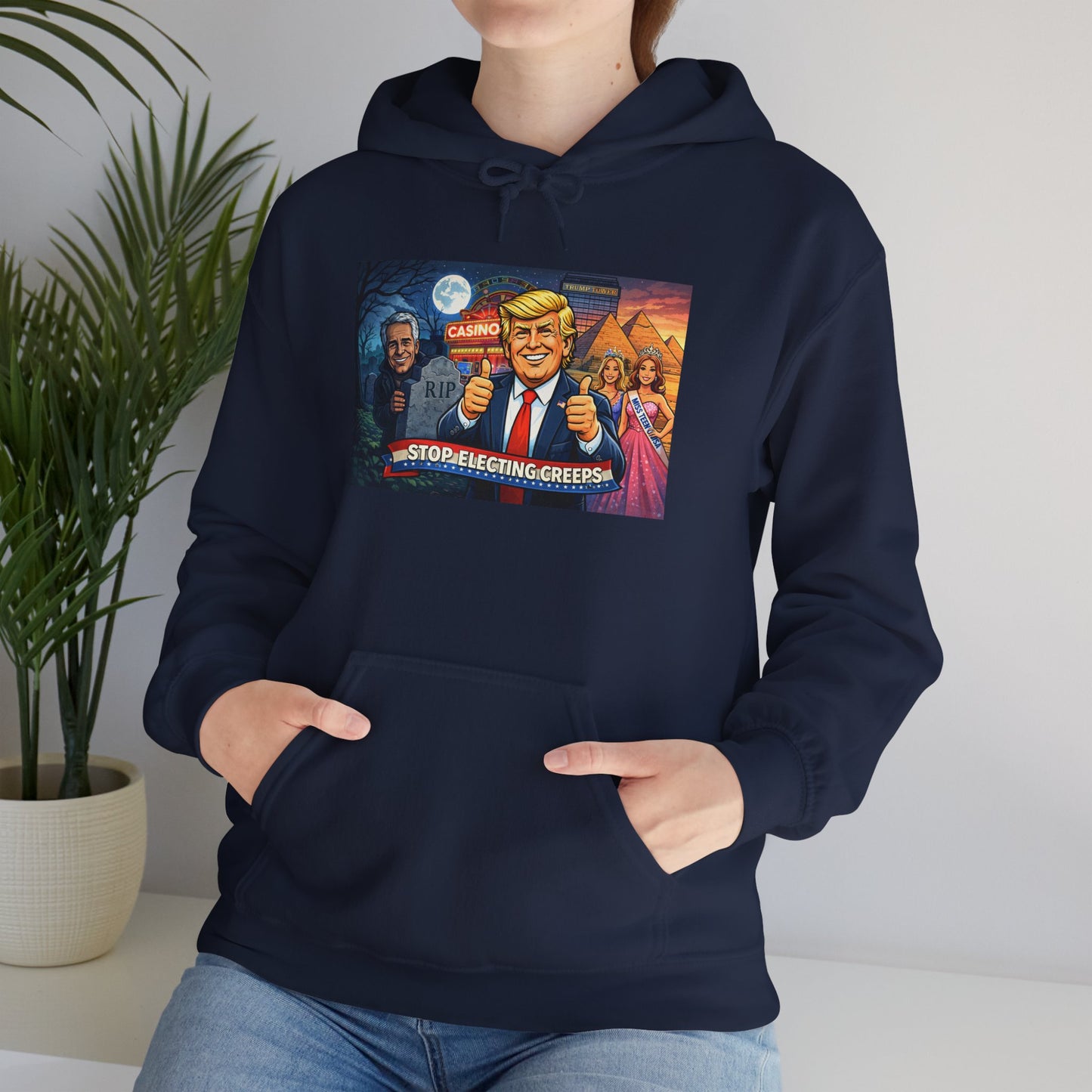 Political Hoodie — 'Make America Grateful' Cartoon Trump & Supporters Graphic Hoodie