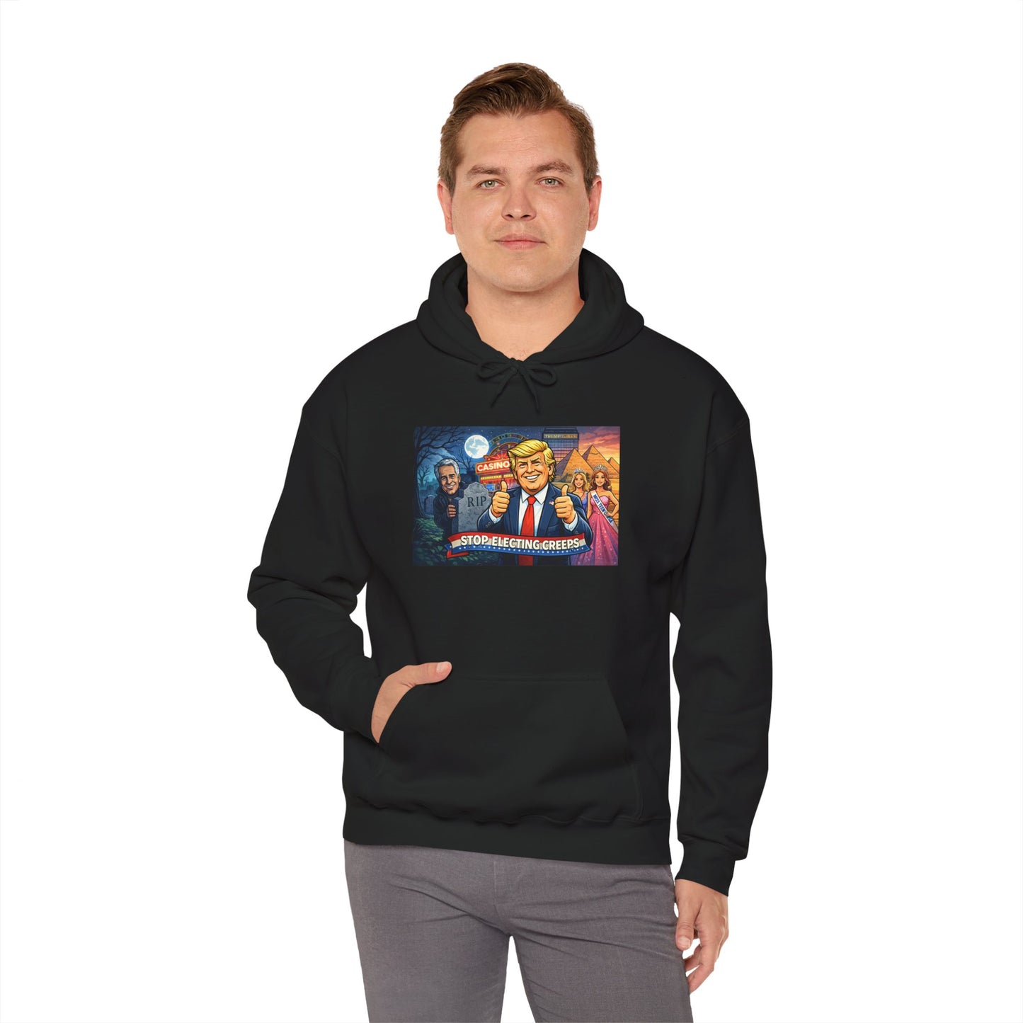 Political Hoodie — 'Make America Grateful' Cartoon Trump & Supporters Graphic Hoodie