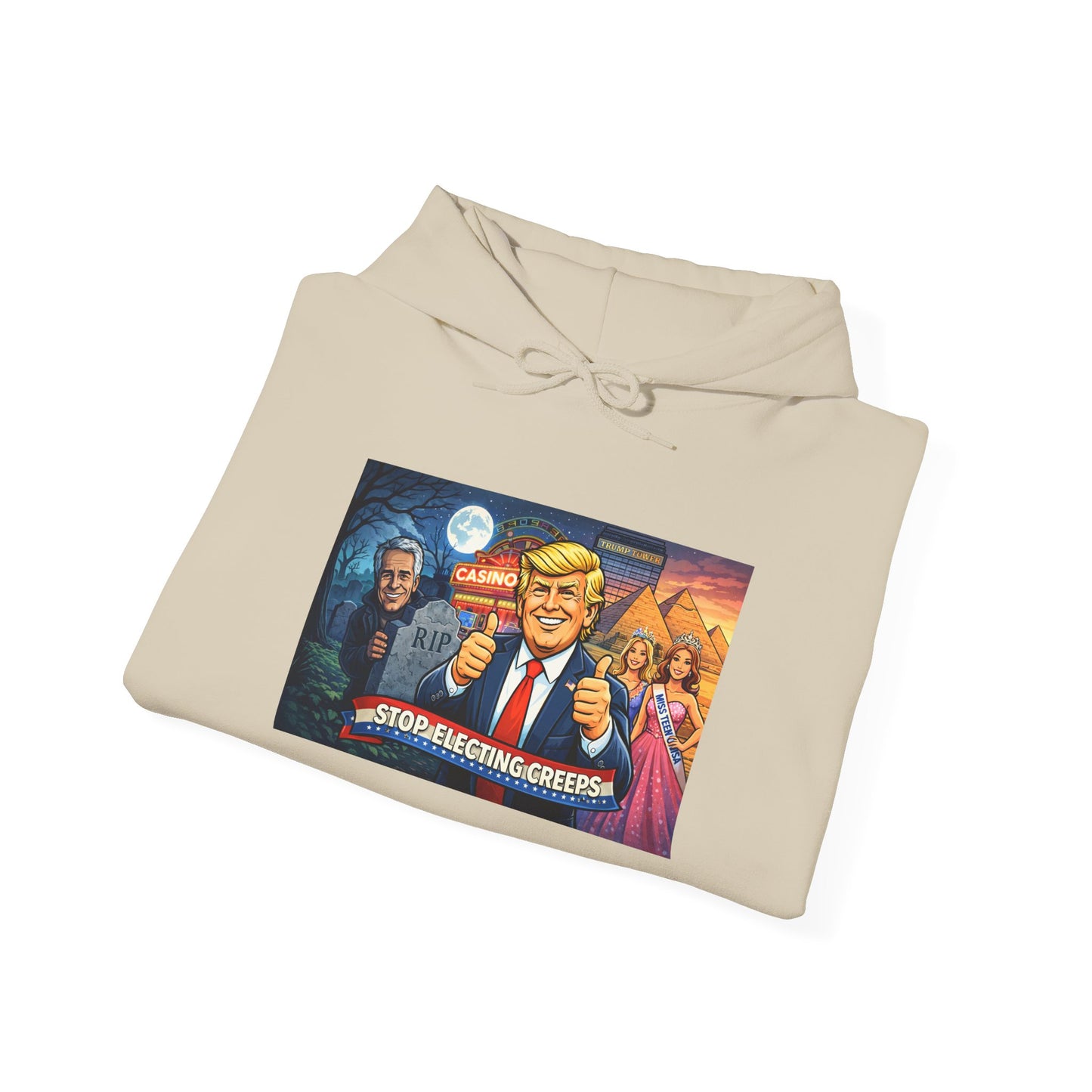 Political Hoodie — 'Make America Grateful' Cartoon Trump & Supporters Graphic Hoodie