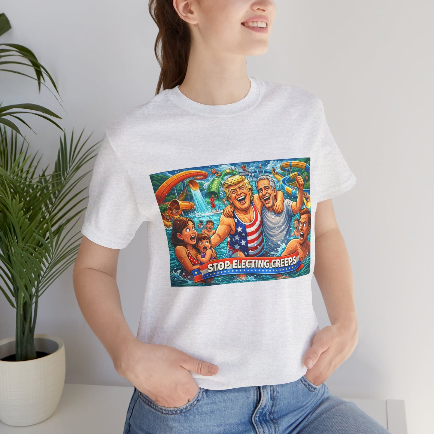 T‑Shirt — "Stop Fleecing Creeps" Beach Party Graphic Tee