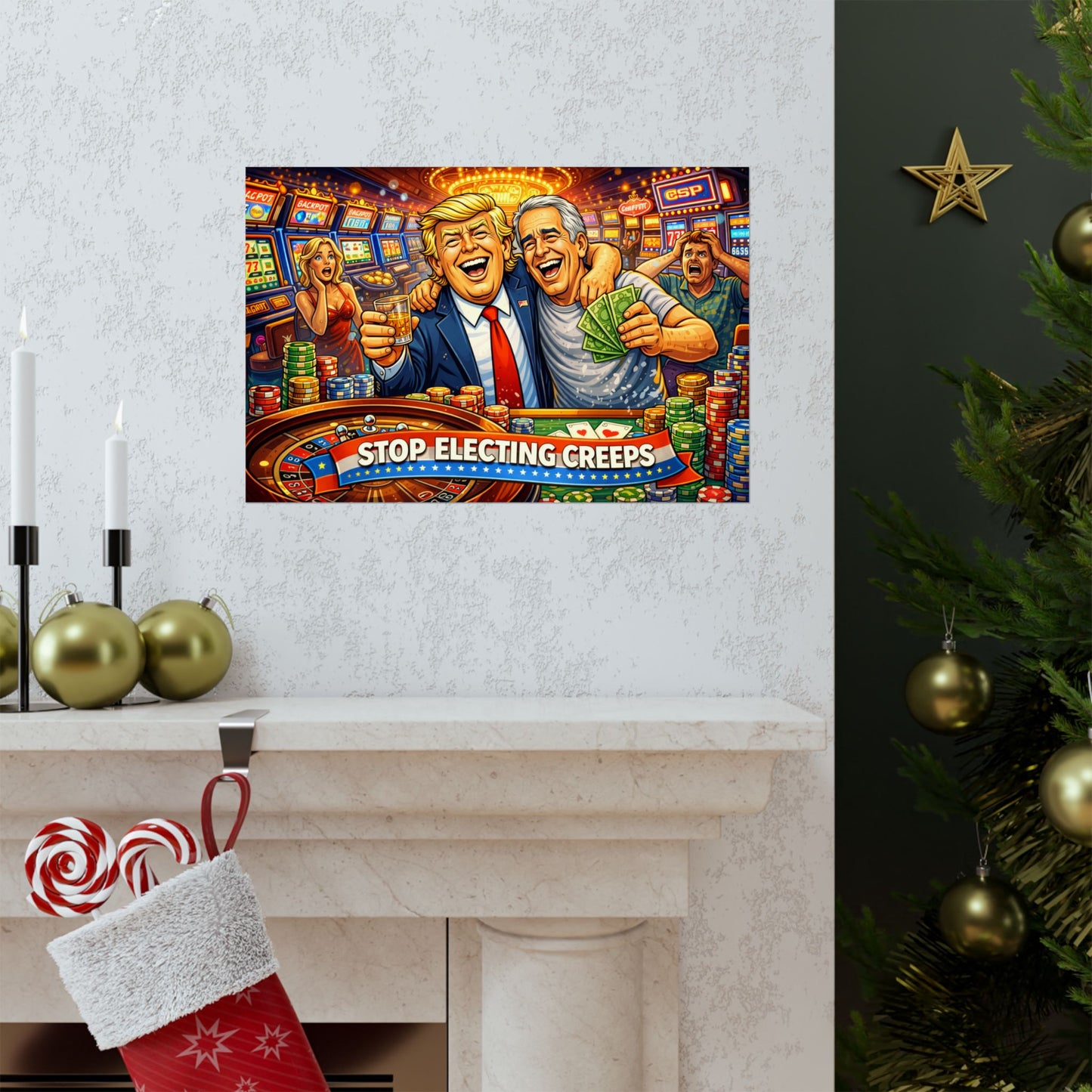 Matte Horizontal Poster — "Stop Electing Creeps" Casino Satire Art Print