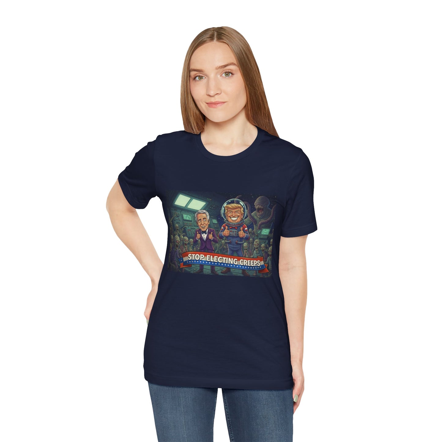 Political Satire Tee — “Stop Electing Creeps” Graphic Shirt