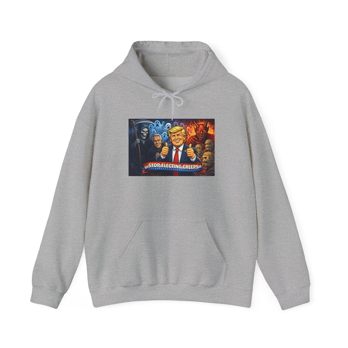 Political Caricature Hoodie — Bold Retro Satire Graphic Sweatshirt