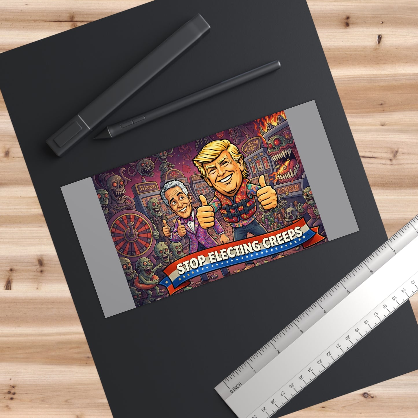 Bumper Sticker — "Stop Electing Creeps" Political Car Decal (Trump Cartoon)