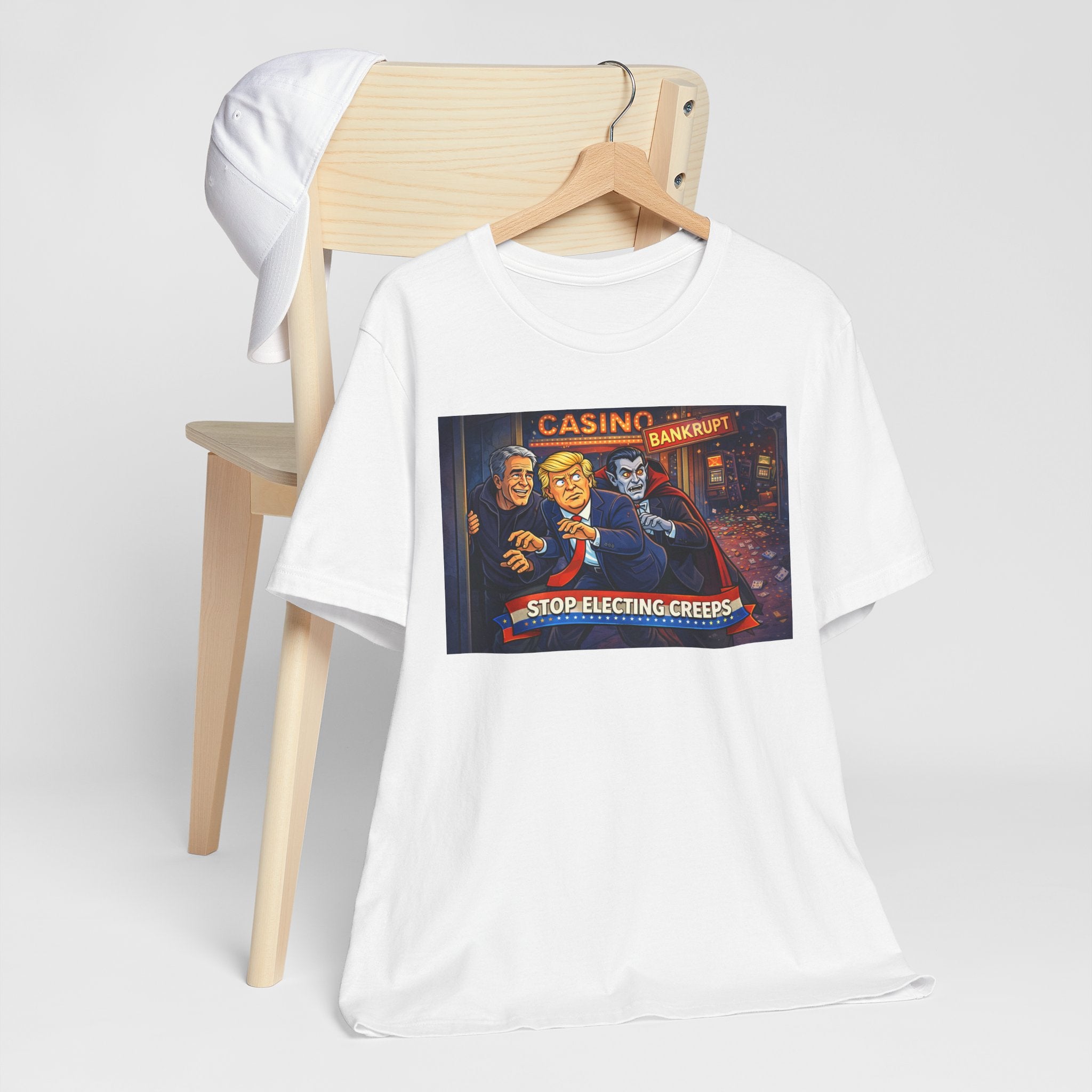 Casino Bankrupt Graphic Tee — "Stop Electing Creeps" Political Satire T‑Shirt