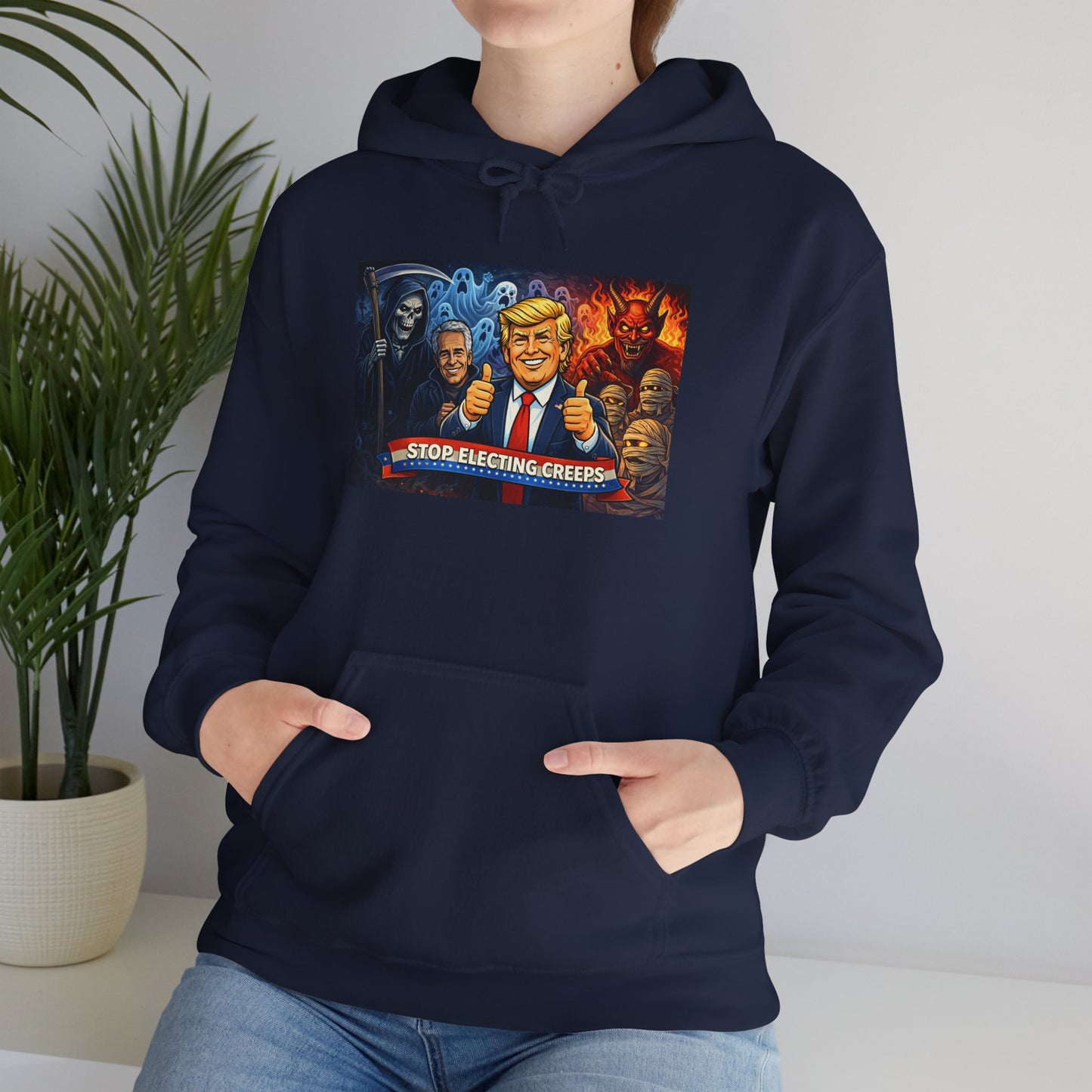 Political Caricature Hoodie — Bold Retro Satire Graphic Sweatshirt