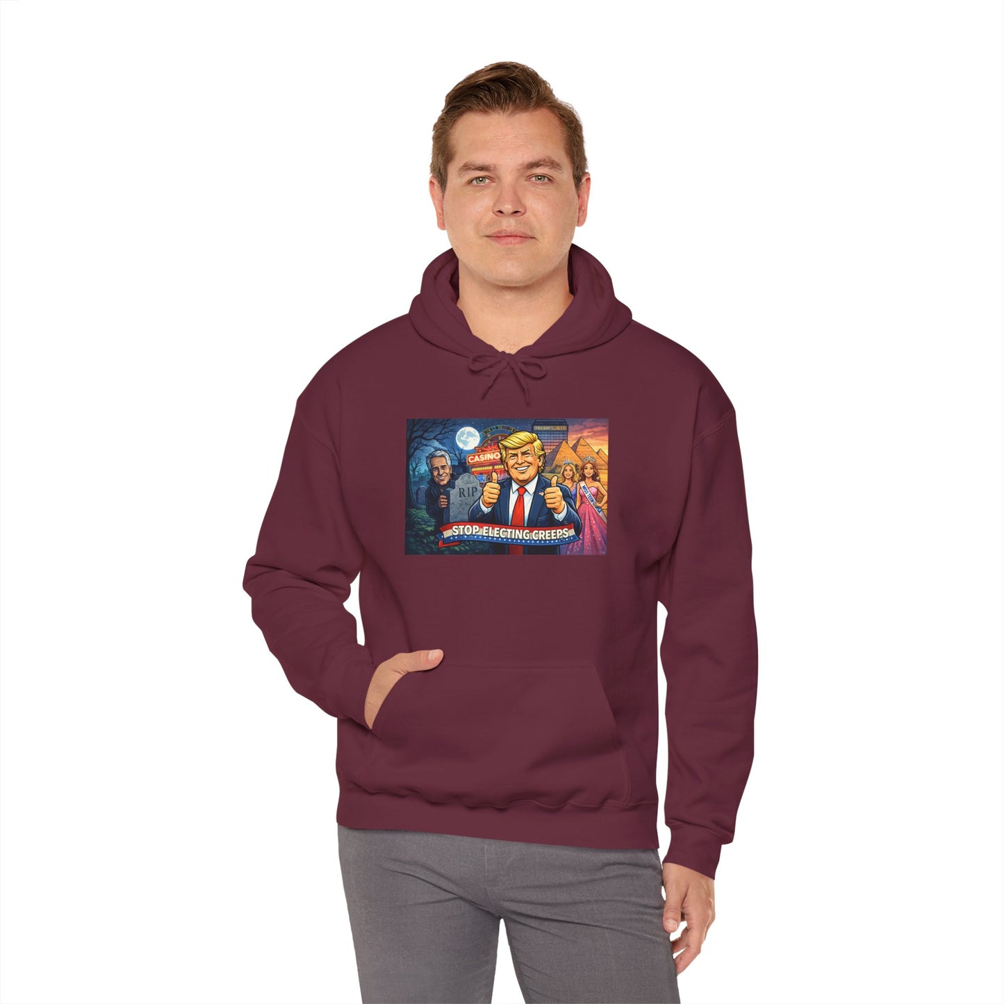 Political Hoodie — 'Make America Grateful' Cartoon Trump & Supporters Graphic Hoodie
