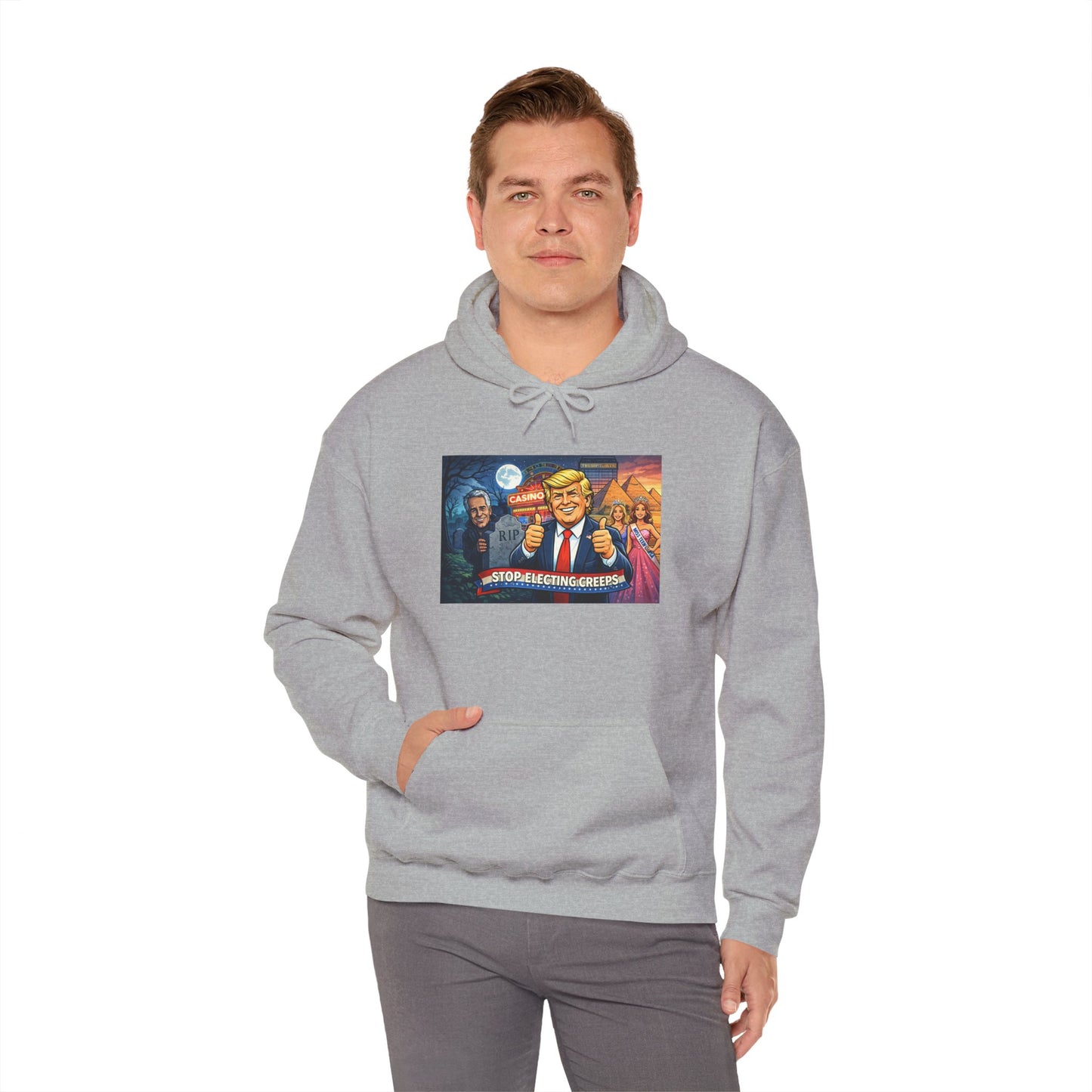 Political Hoodie — 'Make America Grateful' Cartoon Trump & Supporters Graphic Hoodie