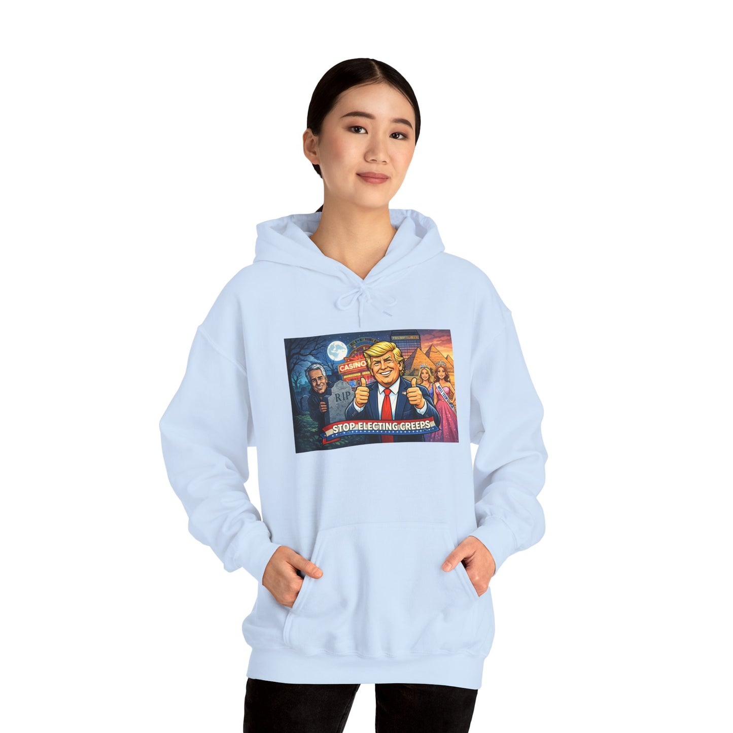 Political Hoodie — 'Make America Grateful' Cartoon Trump & Supporters Graphic Hoodie