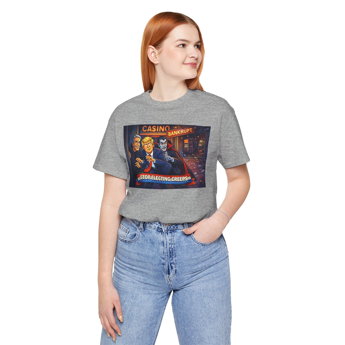 Casino Bankrupt Graphic Tee — "Stop Electing Creeps" Political Satire T‑Shirt
