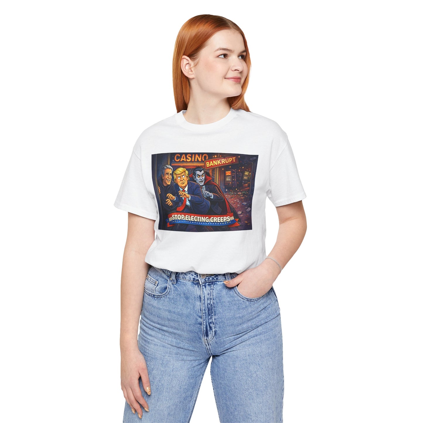 Casino Bankrupt Graphic Tee — "Stop Electing Creeps" Political Satire T‑Shirt