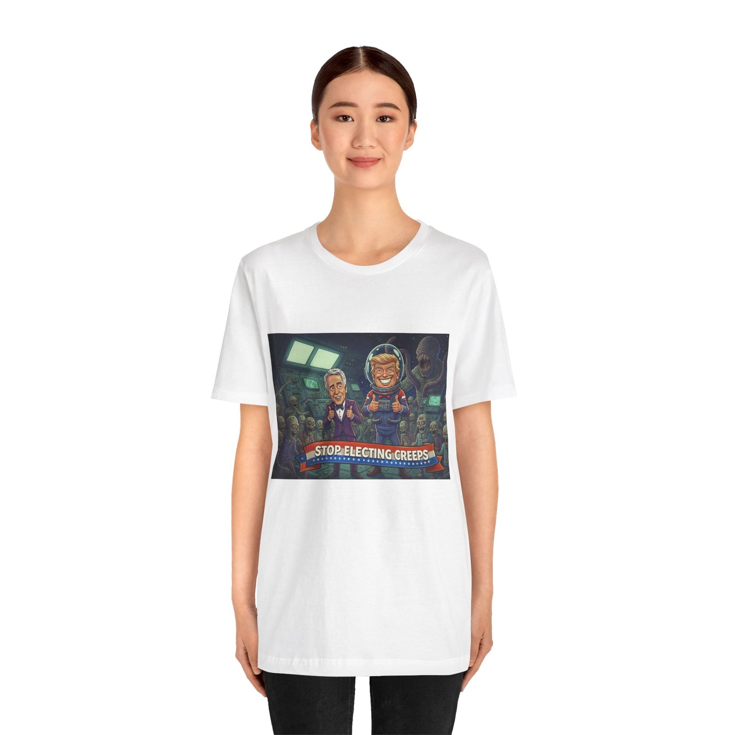 Political Satire Tee — “Stop Electing Creeps” Graphic Shirt