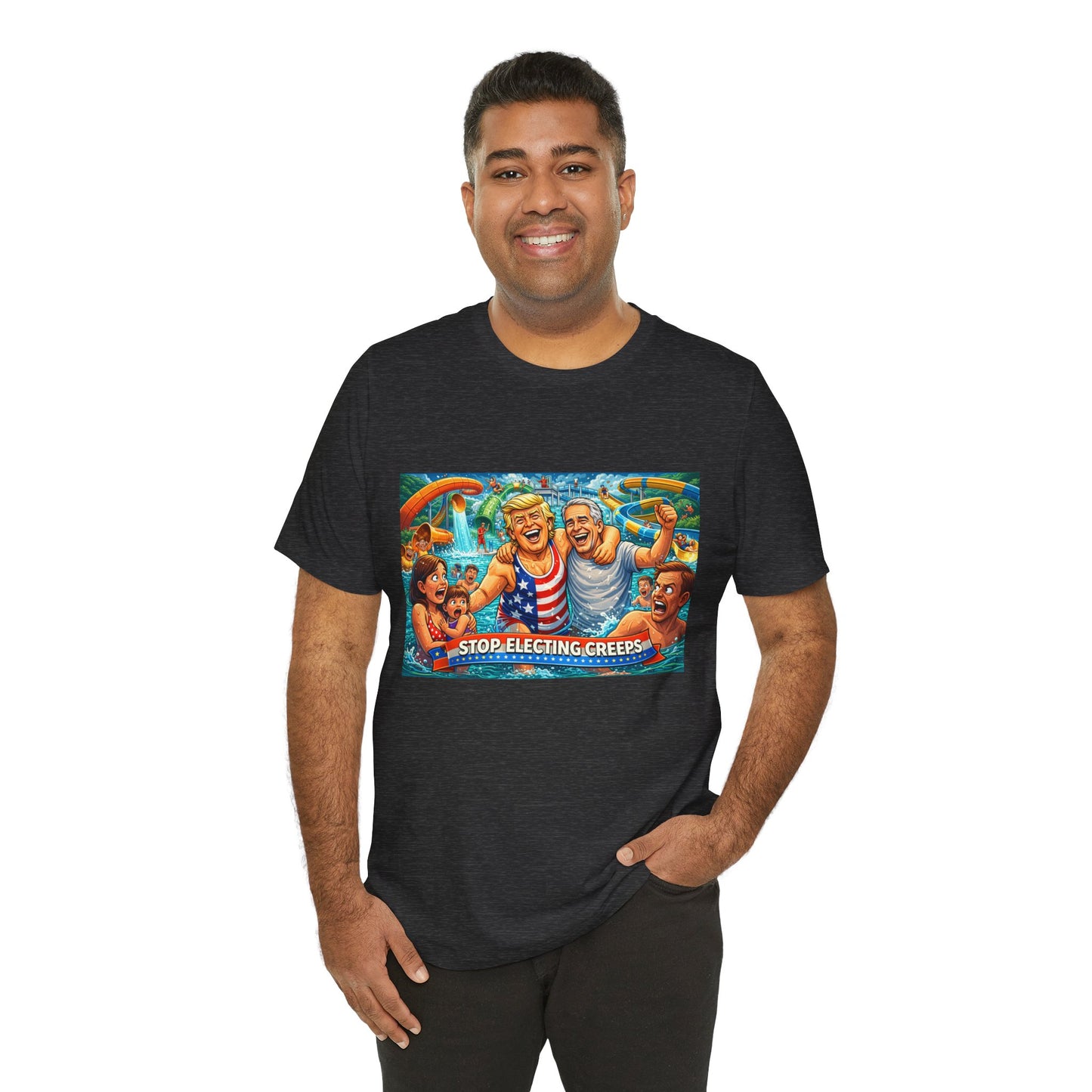 T‑Shirt — "Stop Fleecing Creeps" Beach Party Graphic Tee