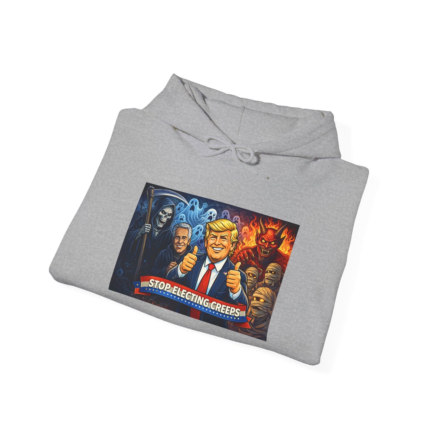 Political Caricature Hoodie — Bold Retro Satire Graphic Sweatshirt