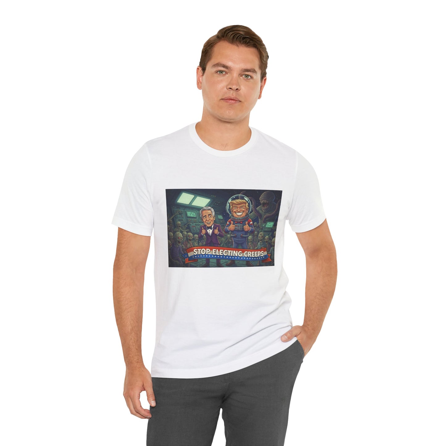 Political Satire Tee — “Stop Electing Creeps” Graphic Shirt