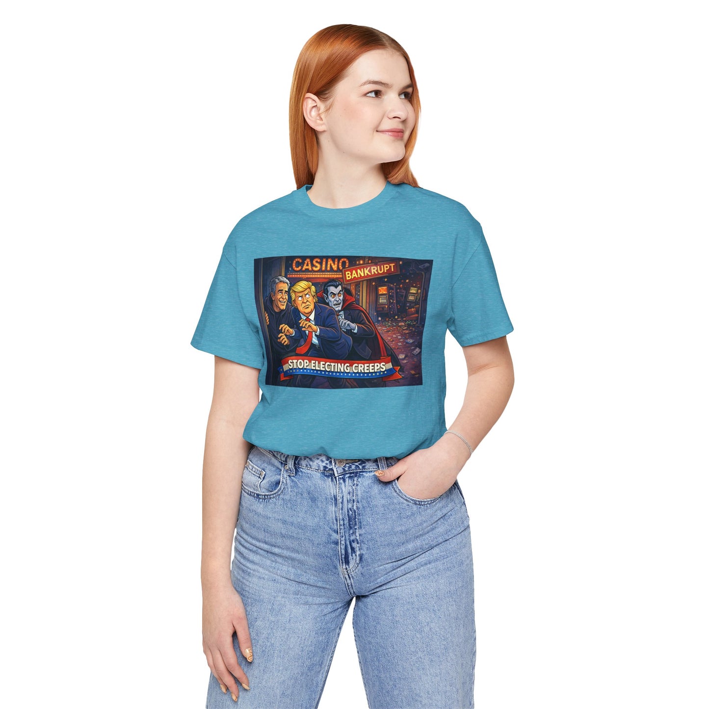 Casino Bankrupt Graphic Tee — "Stop Electing Creeps" Political Satire T‑Shirt