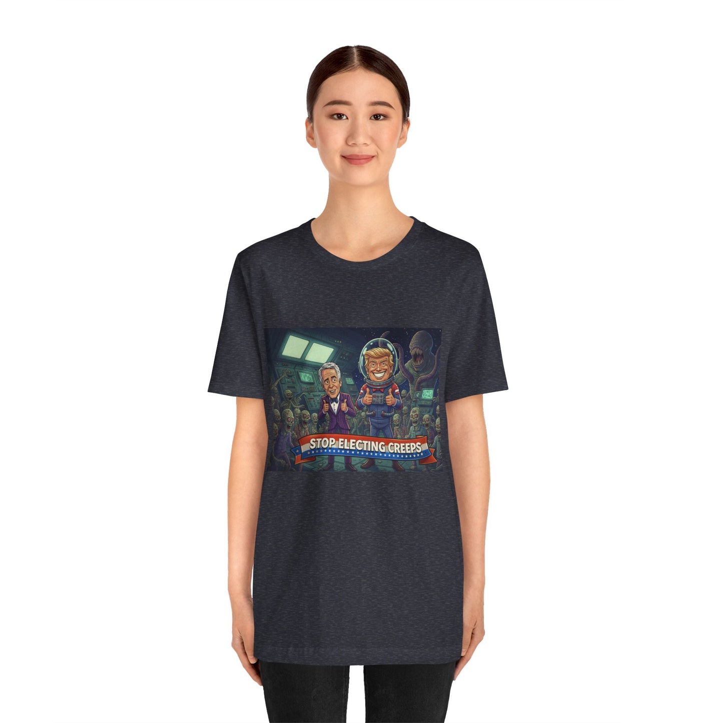 Political Satire Tee — “Stop Electing Creeps” Graphic Shirt