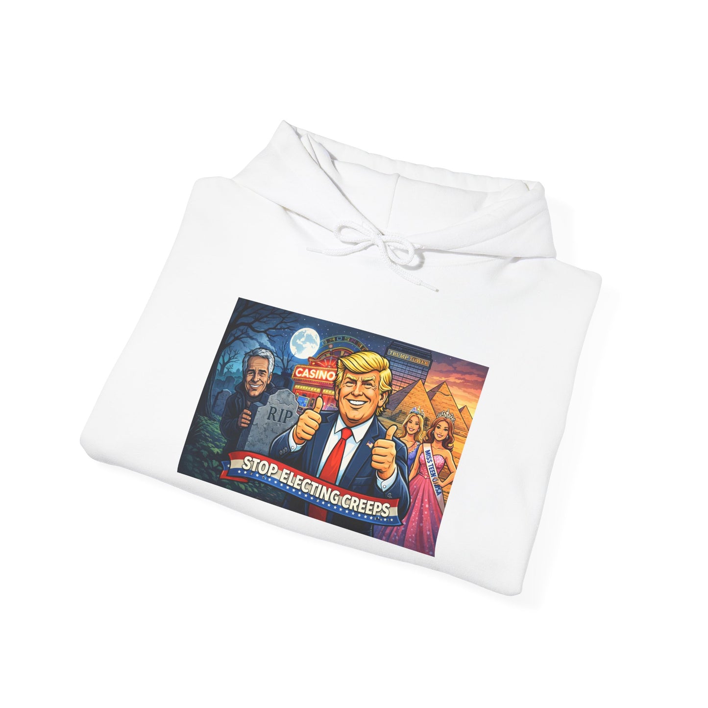 Political Hoodie — 'Make America Grateful' Cartoon Trump & Supporters Graphic Hoodie