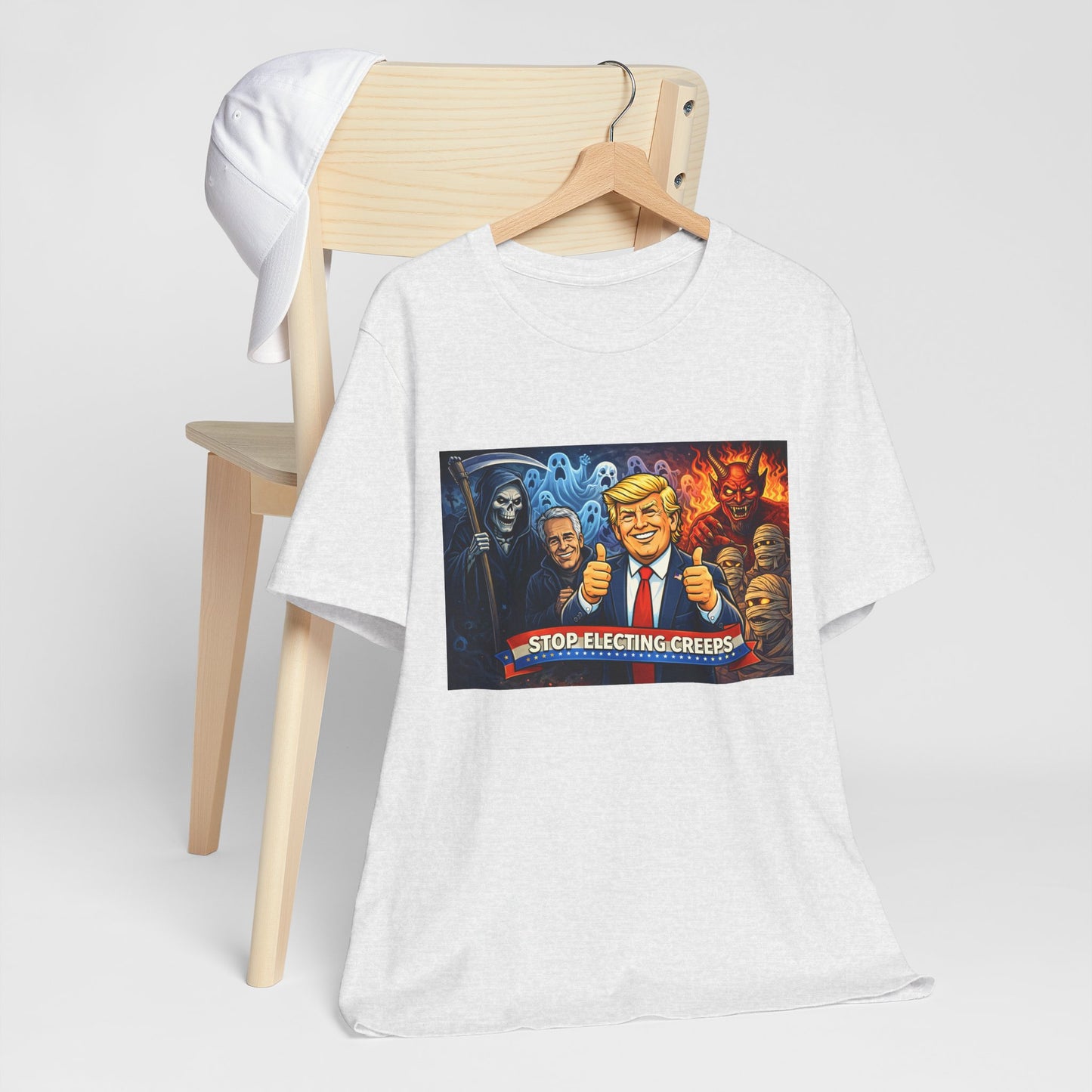 Political Satire Tee — "Stop Electing Creeps" Trump & Monsters Graphic Shirt
