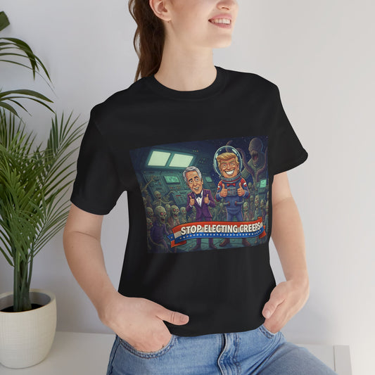 Political Satire Tee — “Stop Electing Creeps” Graphic Shirt