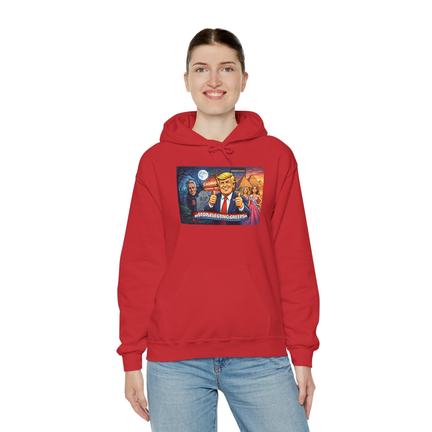 Political Hoodie — 'Make America Grateful' Cartoon Trump & Supporters Graphic Hoodie
