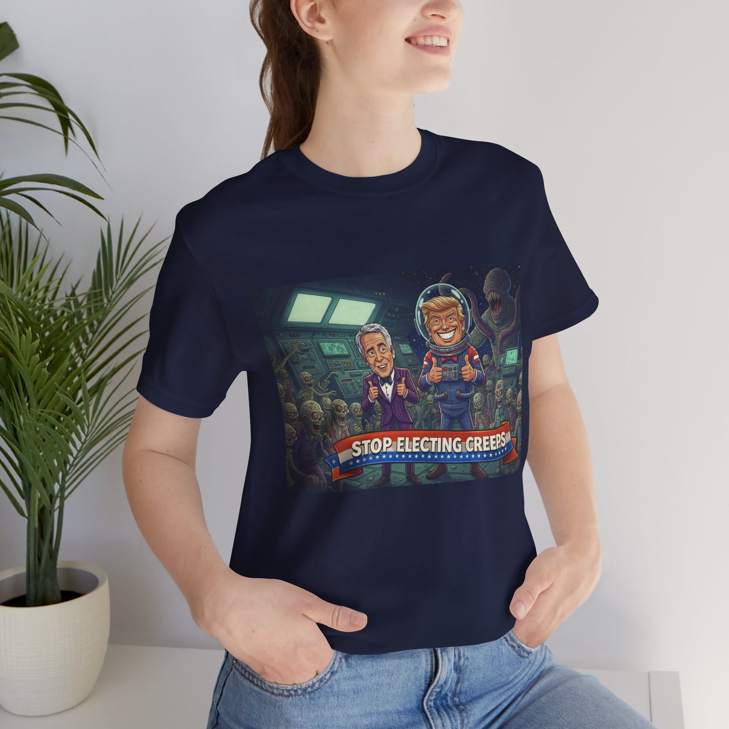 Political Satire Tee — “Stop Electing Creeps” Graphic Shirt