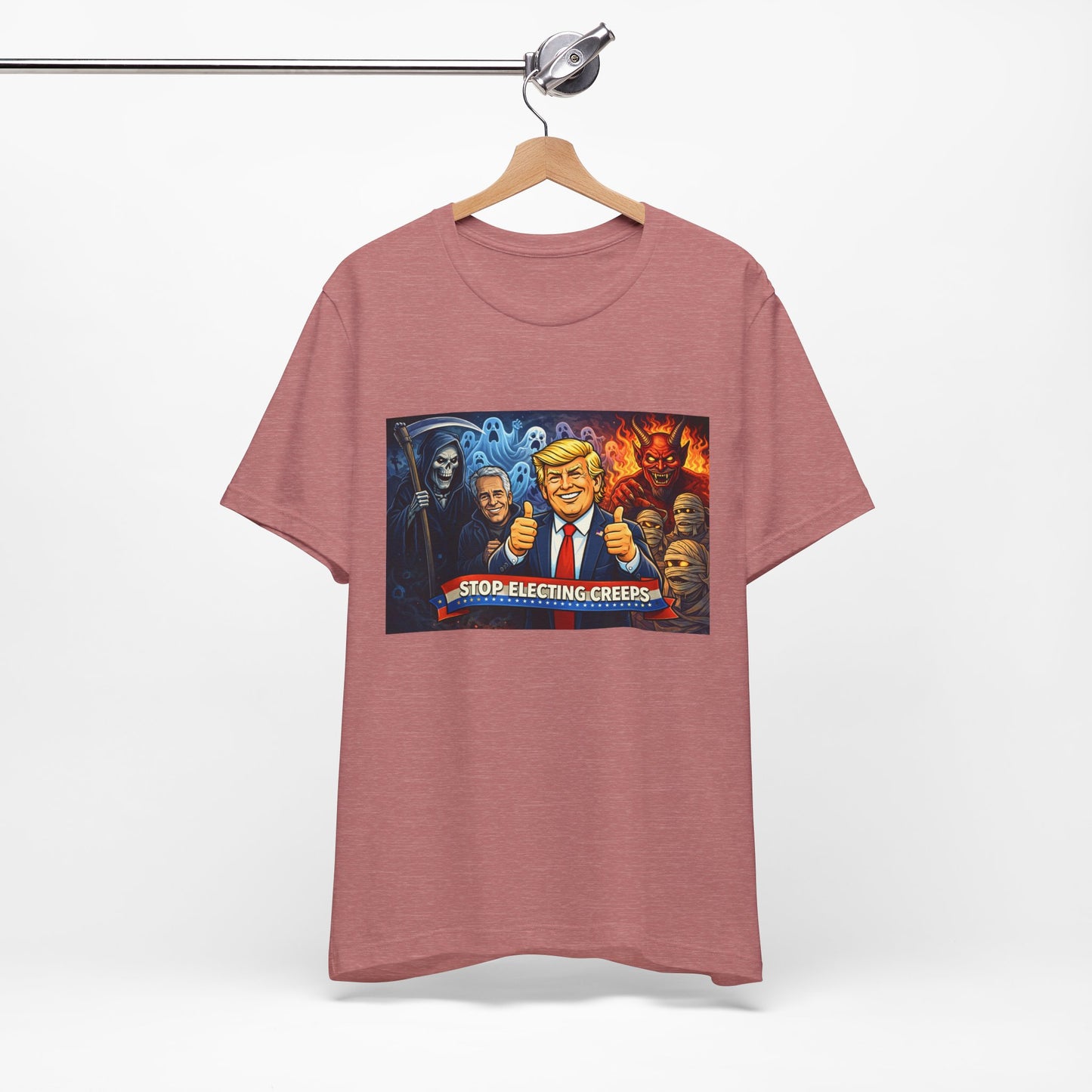 Political Satire Tee — "Stop Electing Creeps" Trump & Monsters Graphic Shirt