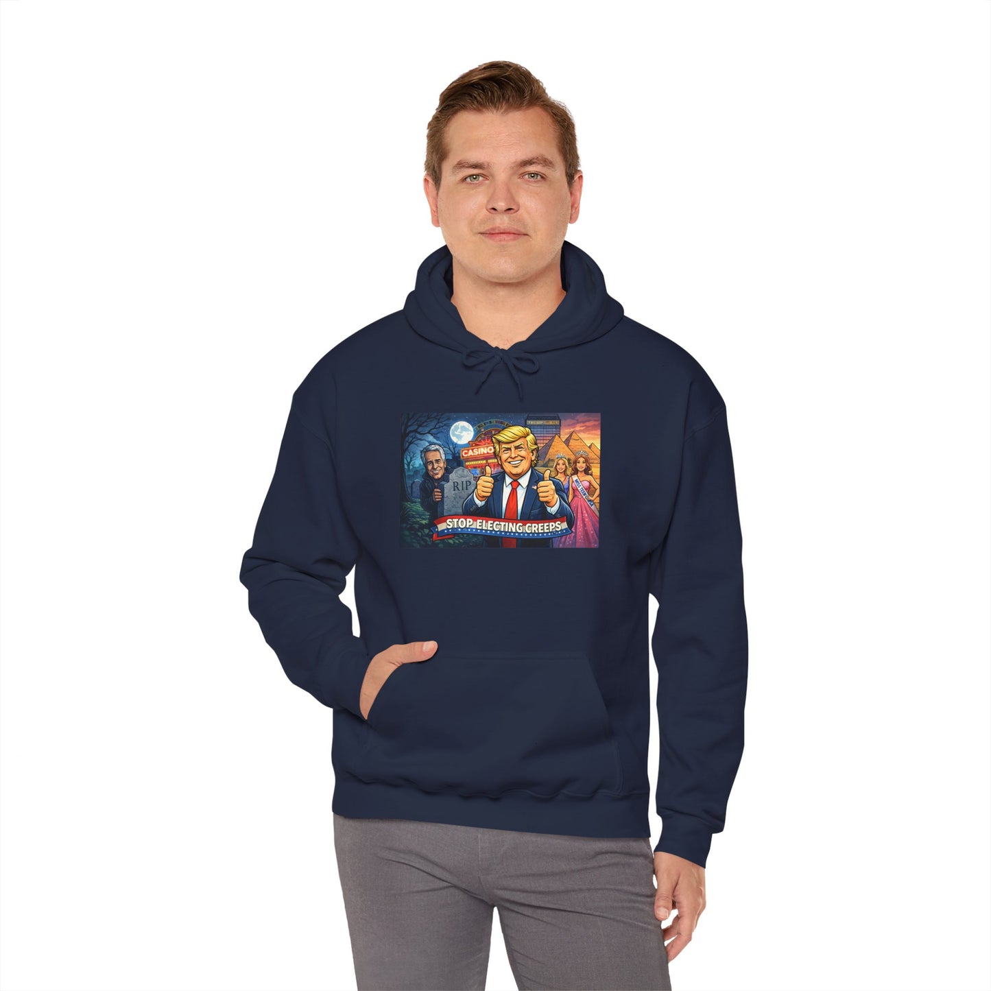 Political Hoodie — 'Make America Grateful' Cartoon Trump & Supporters Graphic Hoodie