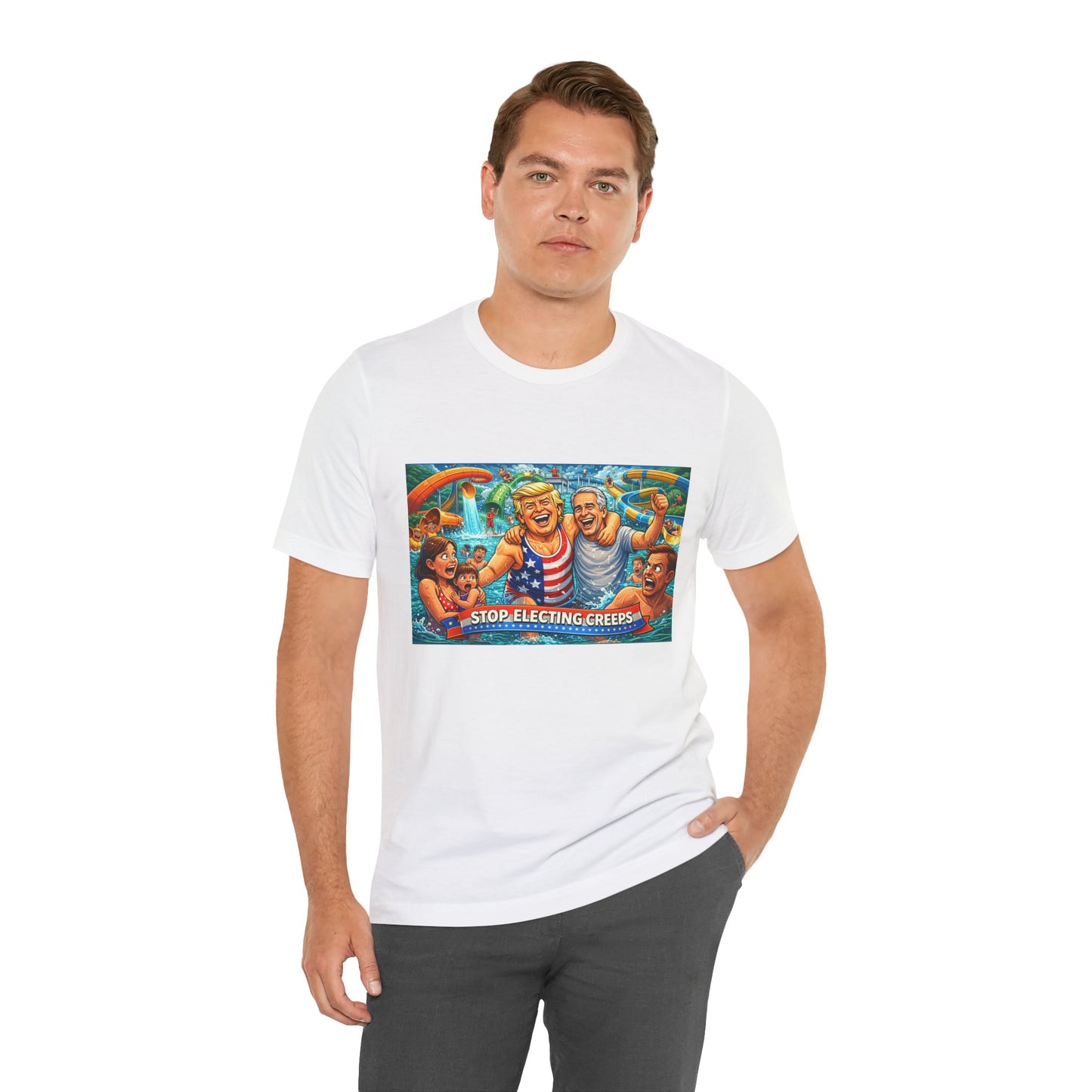 T‑Shirt — "Stop Fleecing Creeps" Beach Party Graphic Tee