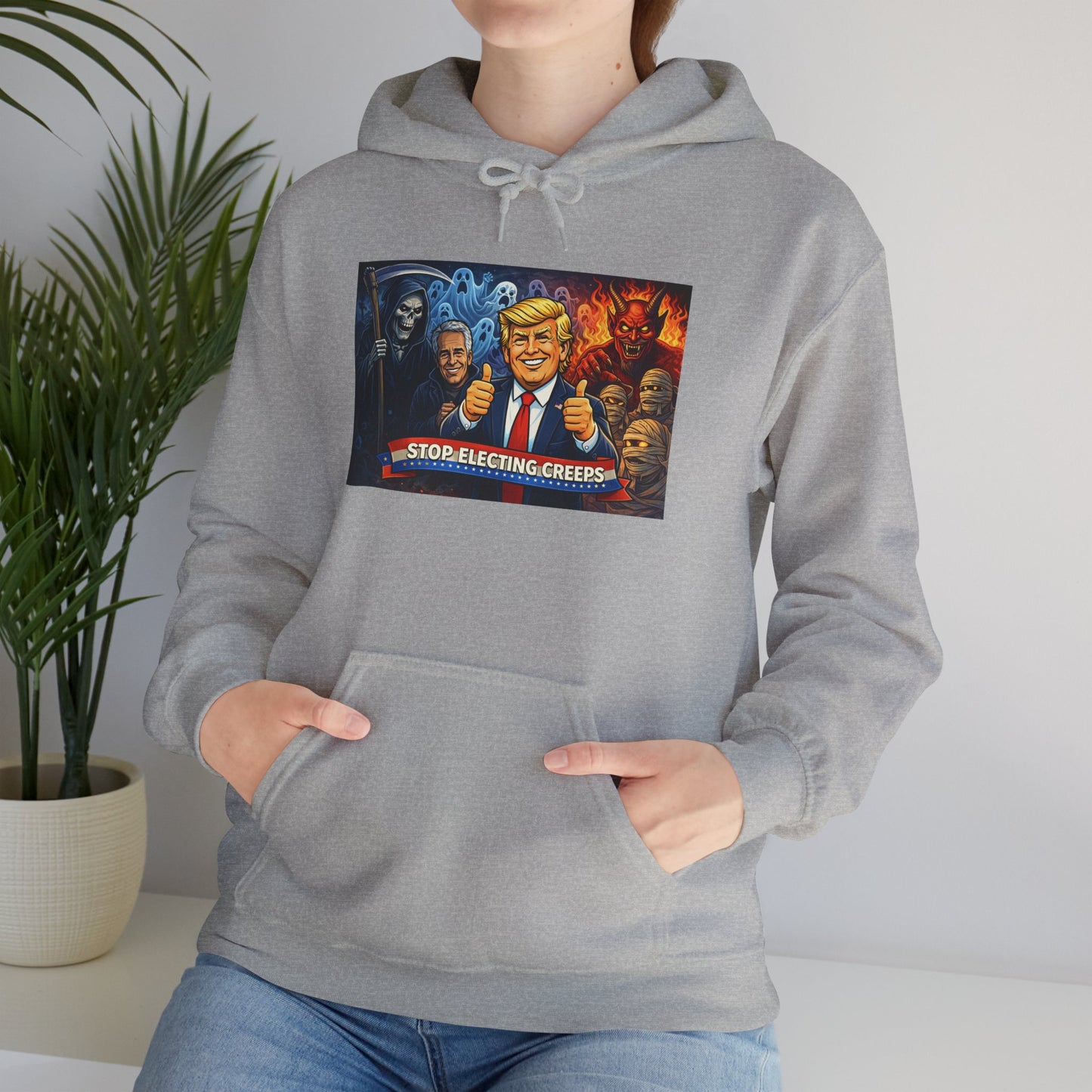 Political Caricature Hoodie — Bold Retro Satire Graphic Sweatshirt