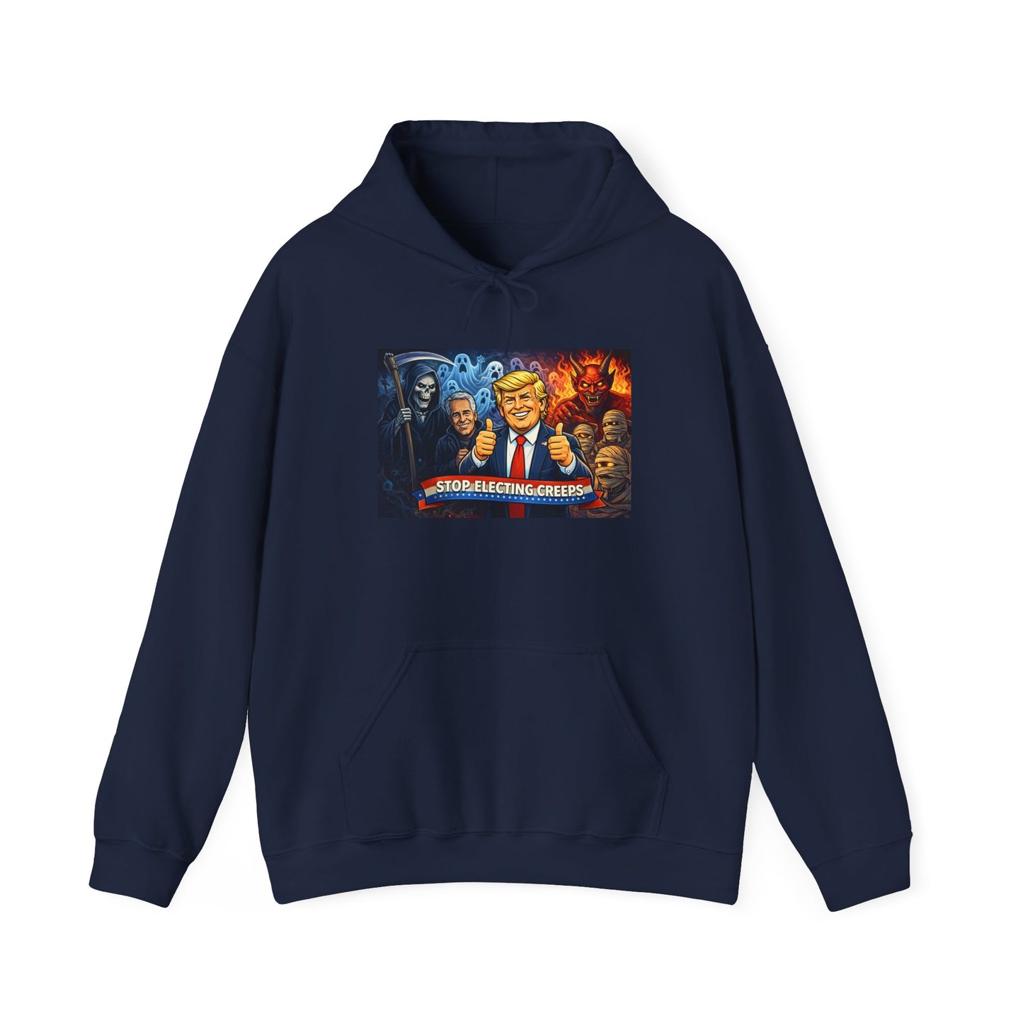 Political Caricature Hoodie — Bold Retro Satire Graphic Sweatshirt