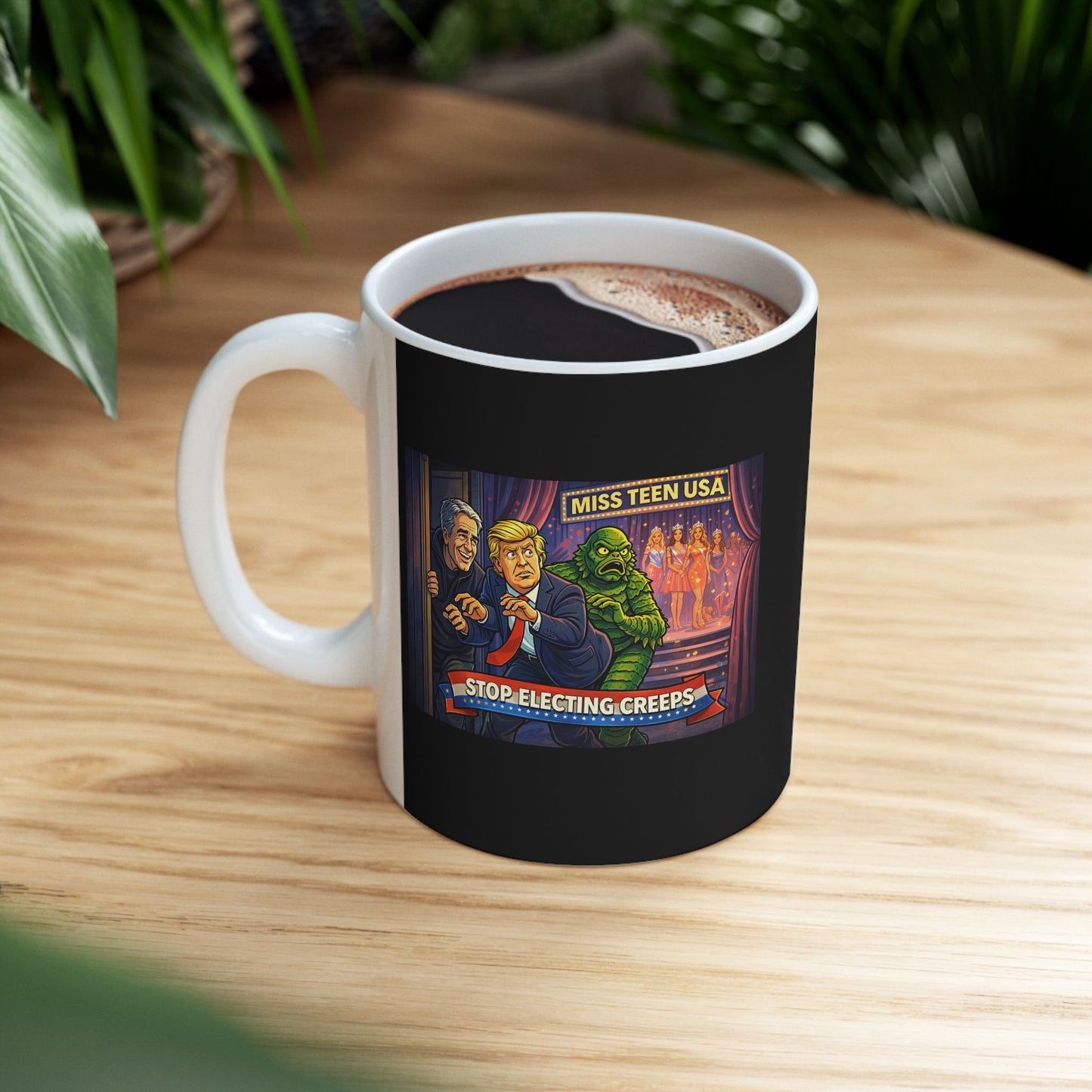 Vintage Stage Curtain Coffee Mug with Showbiz Illustration