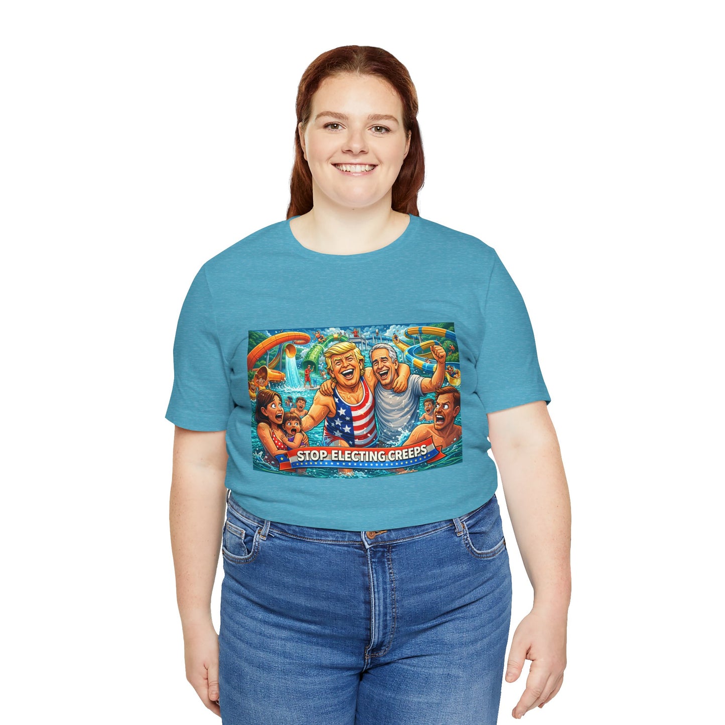 T‑Shirt — "Stop Fleecing Creeps" Beach Party Graphic Tee