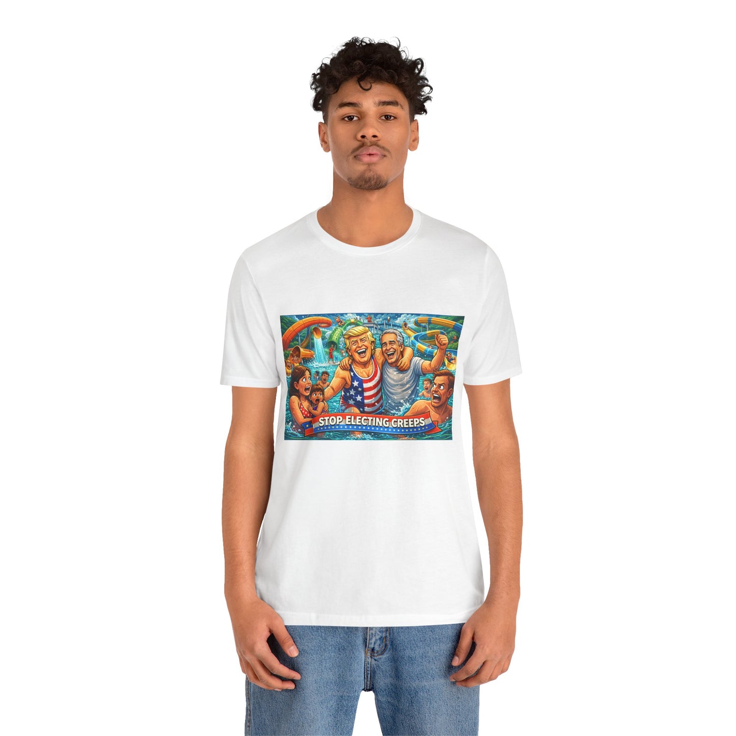 T‑Shirt — "Stop Fleecing Creeps" Beach Party Graphic Tee