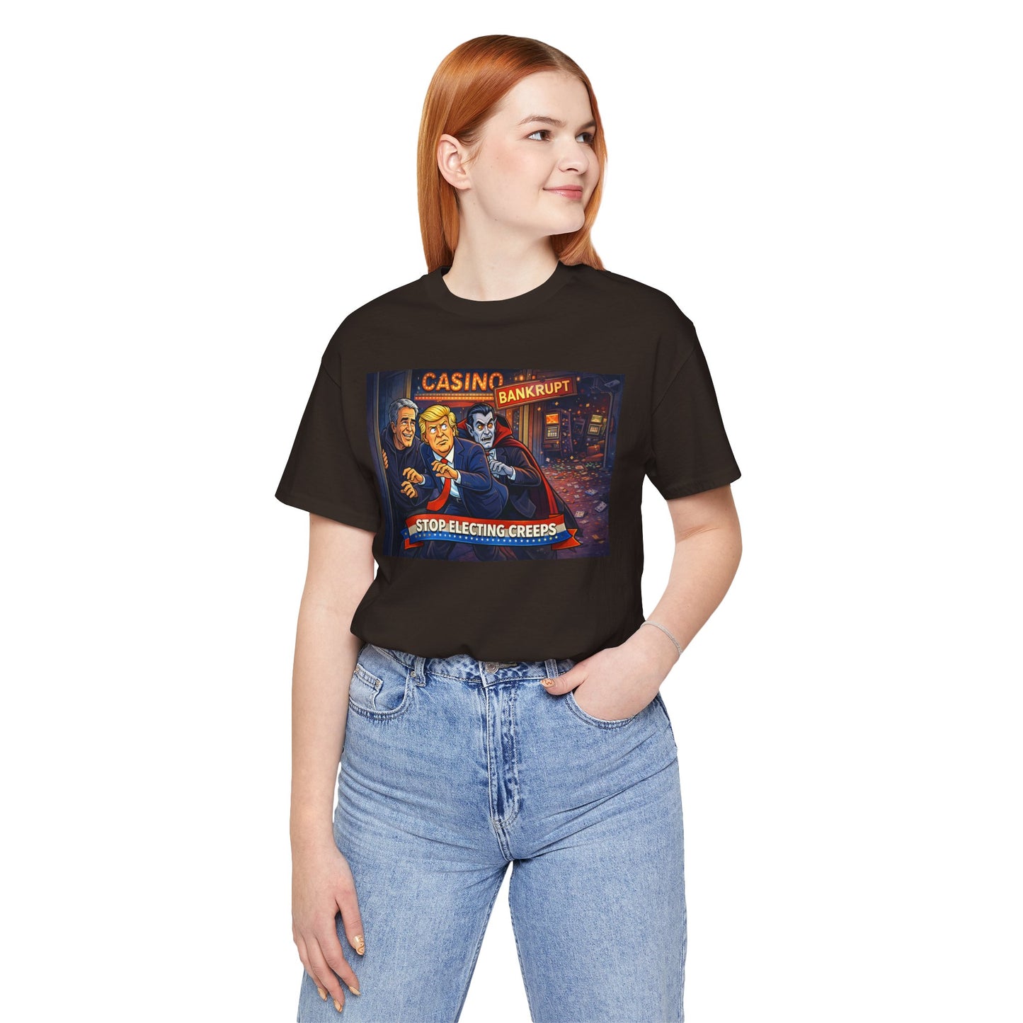 Casino Bankrupt Graphic Tee — "Stop Electing Creeps" Political Satire T‑Shirt